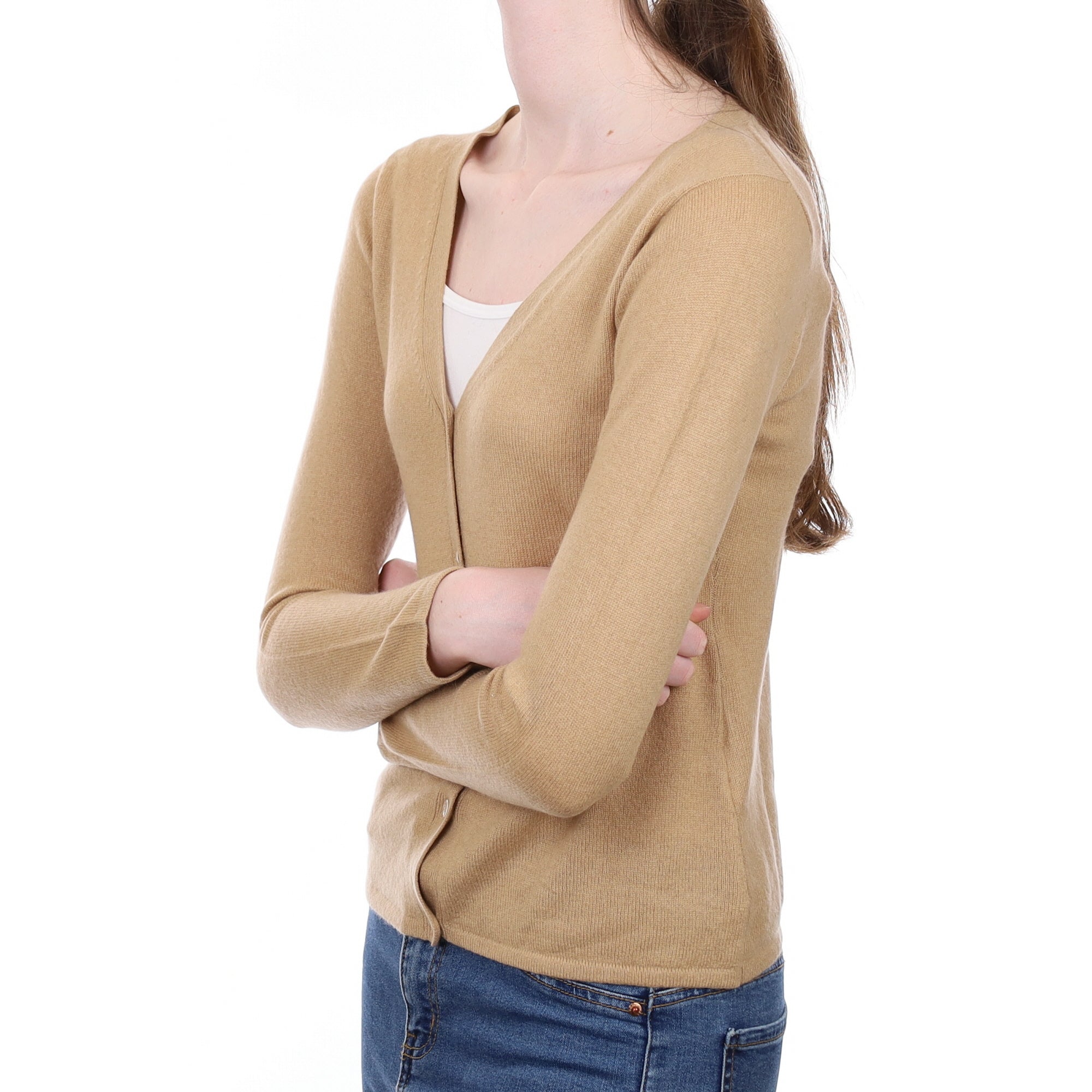 Camel Brown Cashmere V Neck Cardigan Extra Small