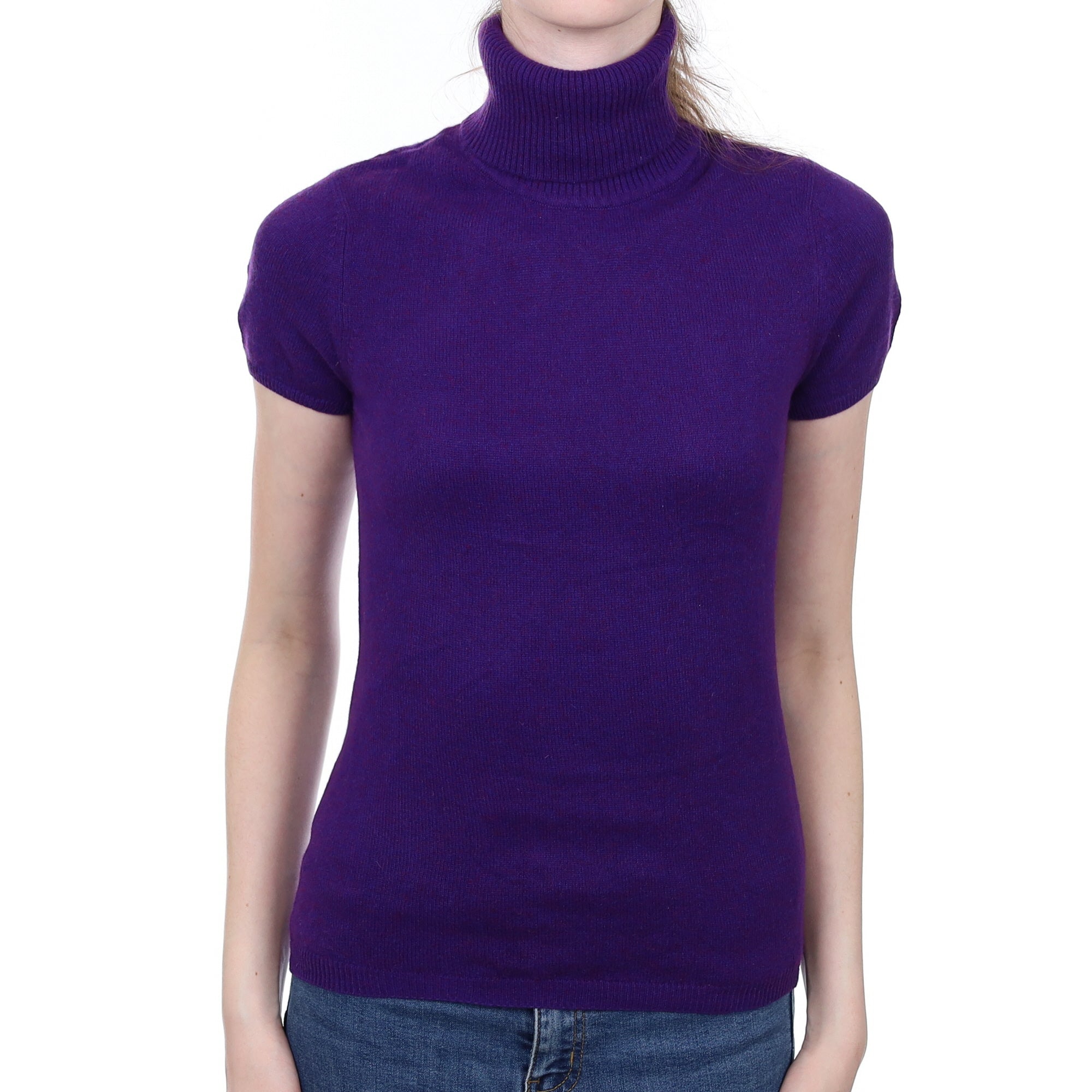 Purple and Burgundy Marl Cashmere Polo Neck Jumper short sleeve Extra Small