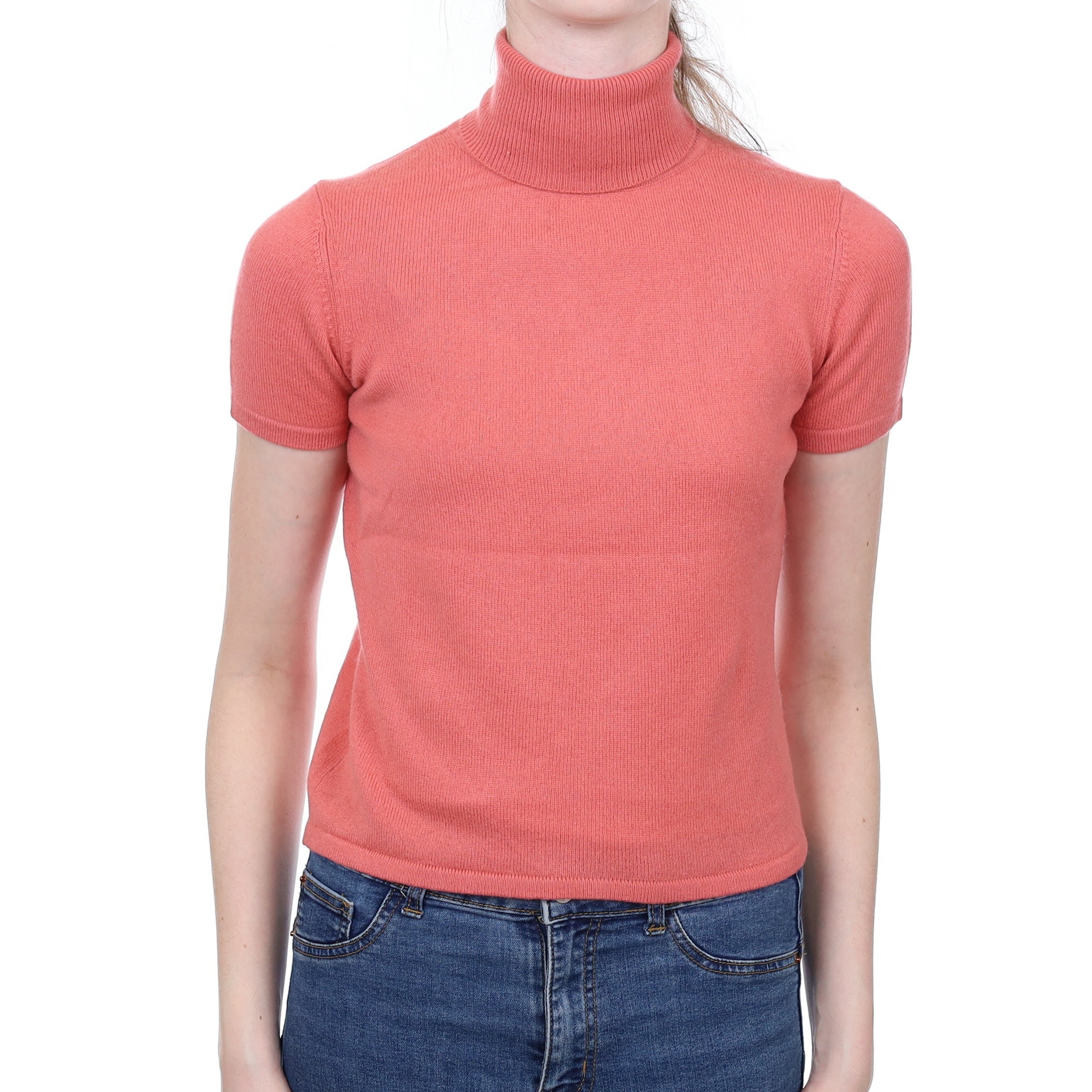Hazy Pink Cashmere Short Sleeved Polo Neck Jumper Extra Small