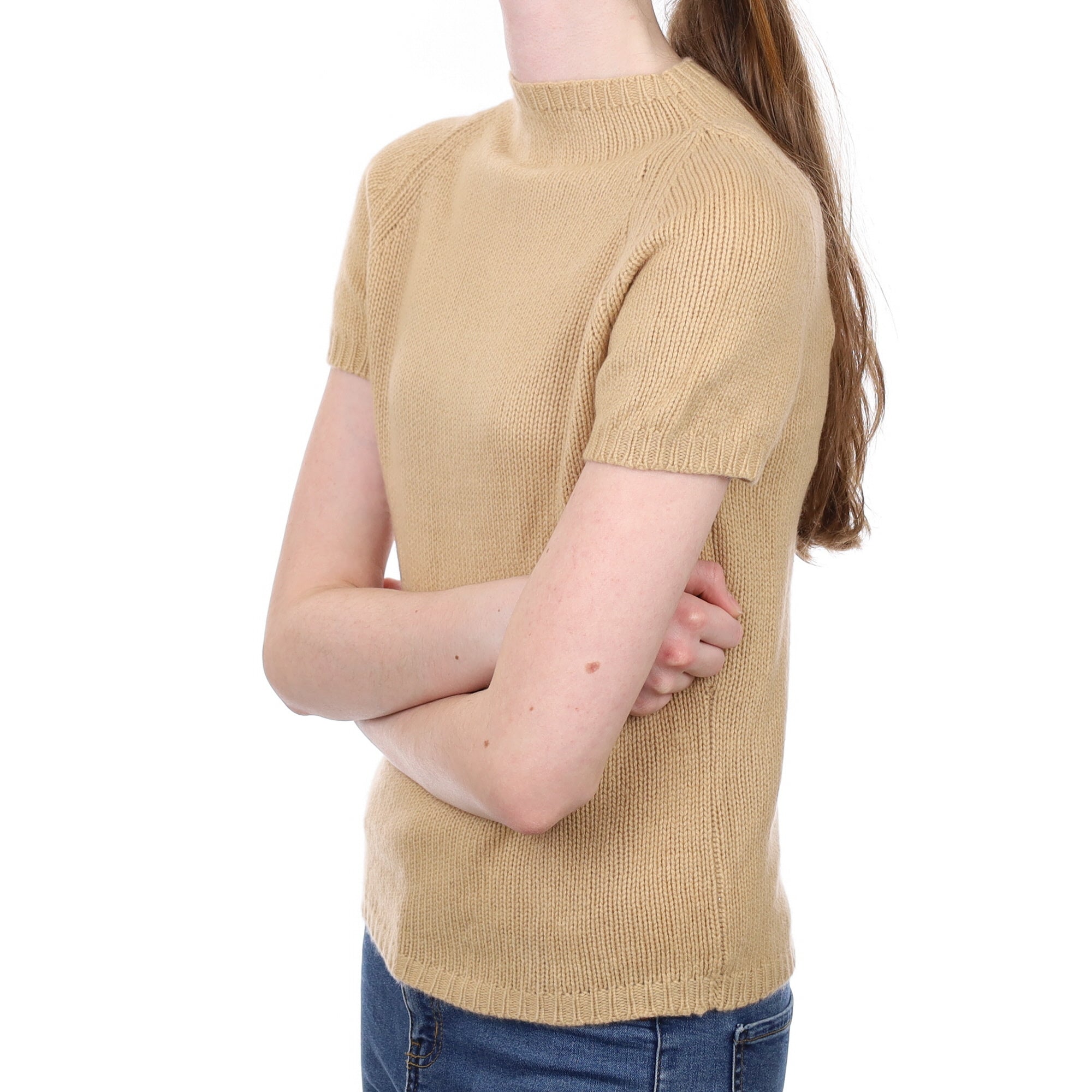 Caramel Cashmere Polo Neck Short Sleeved Jumper Extra Small