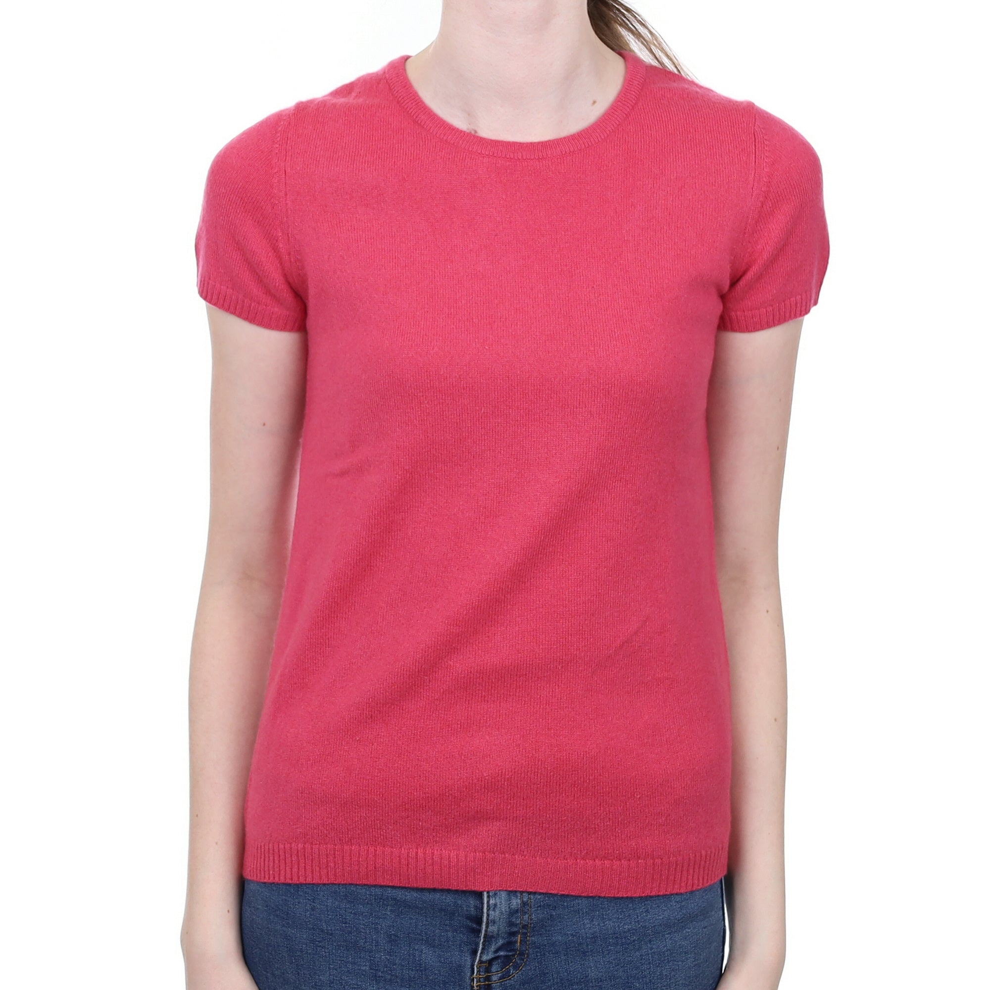Loganberry Pink Cashmere Crew Neck Short Sleeved Jumper Extra Small