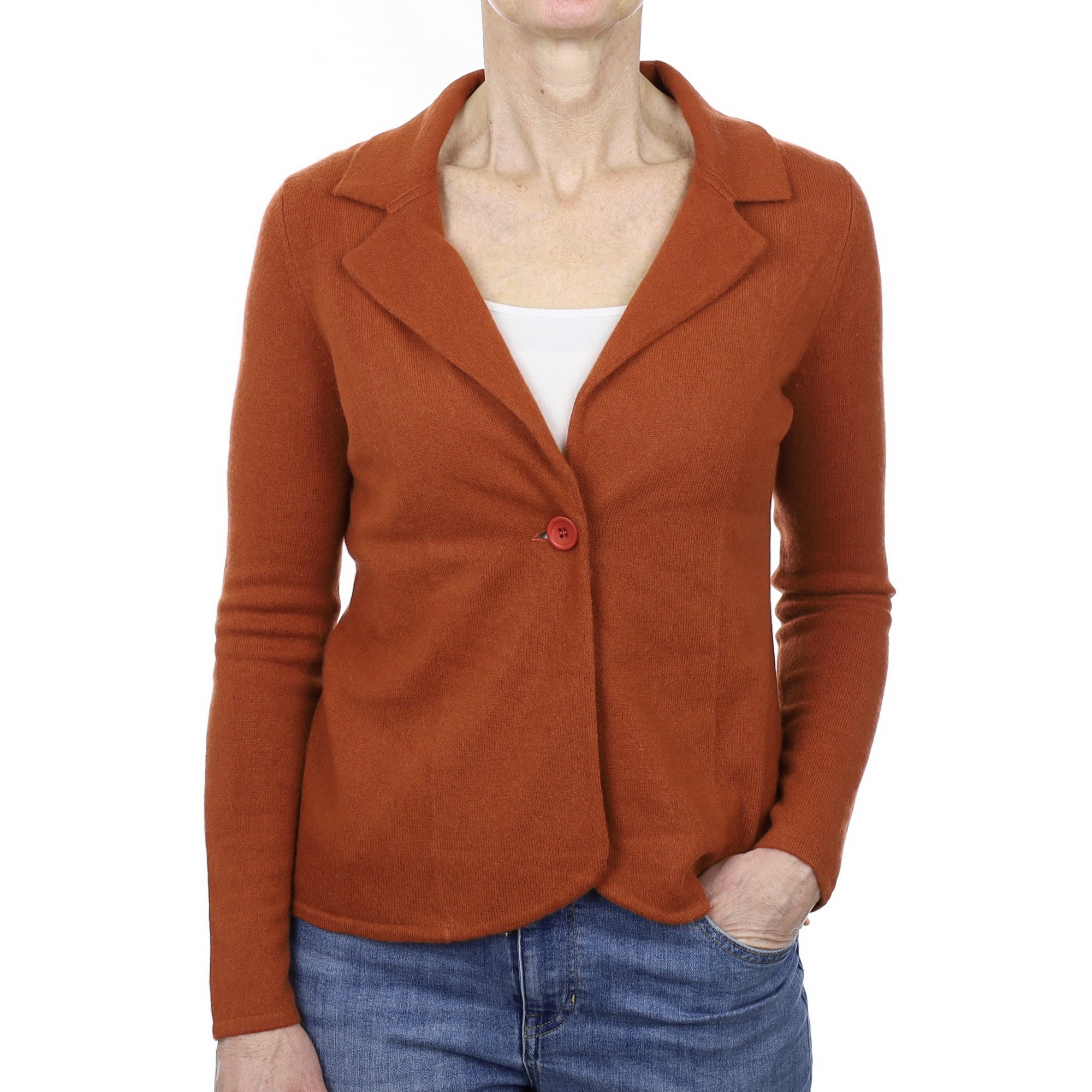Neiman Marcus Burnt Orange Cashmere Cardigan with Collar Small