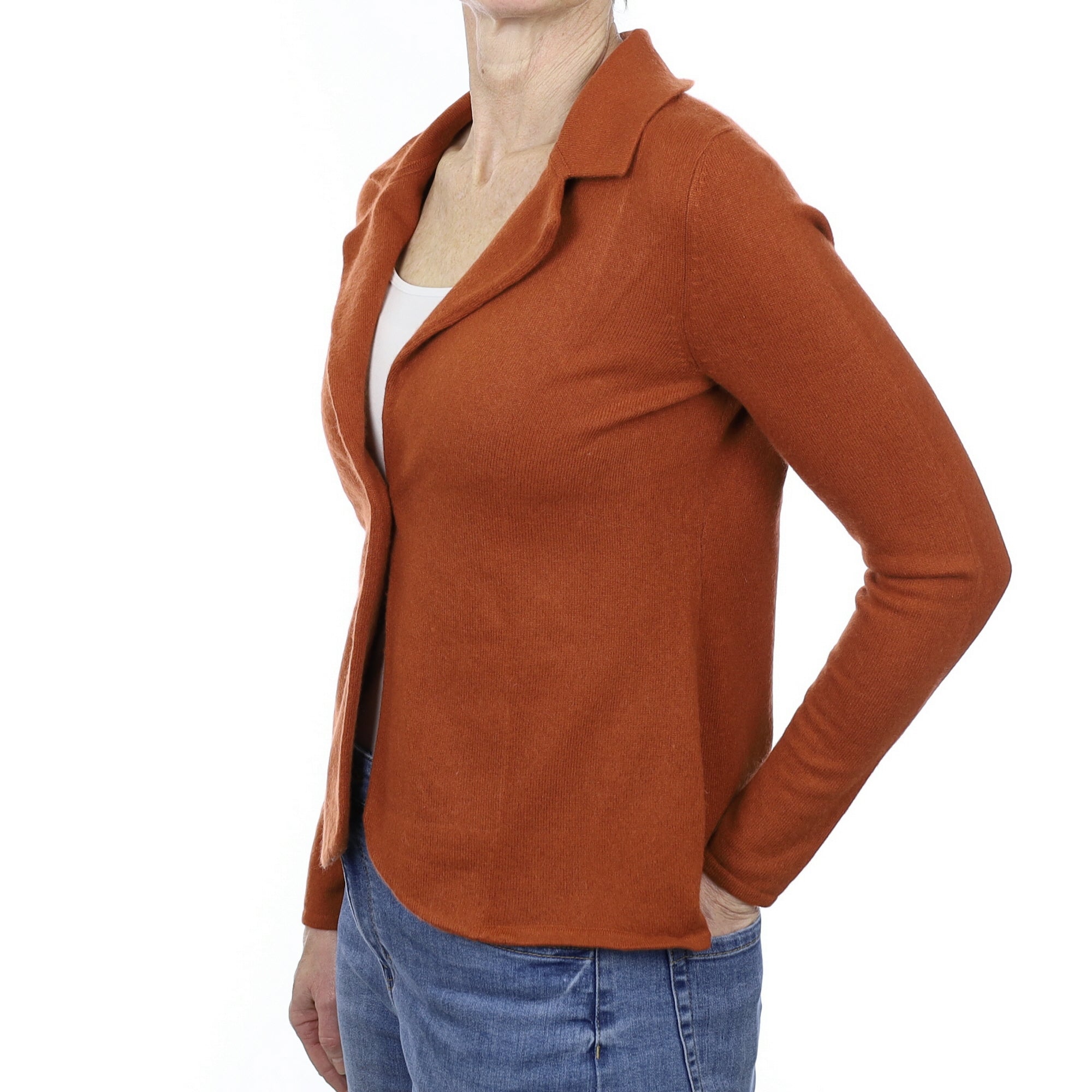 Neiman Marcus Burnt Orange Cashmere Cardigan with Collar Small