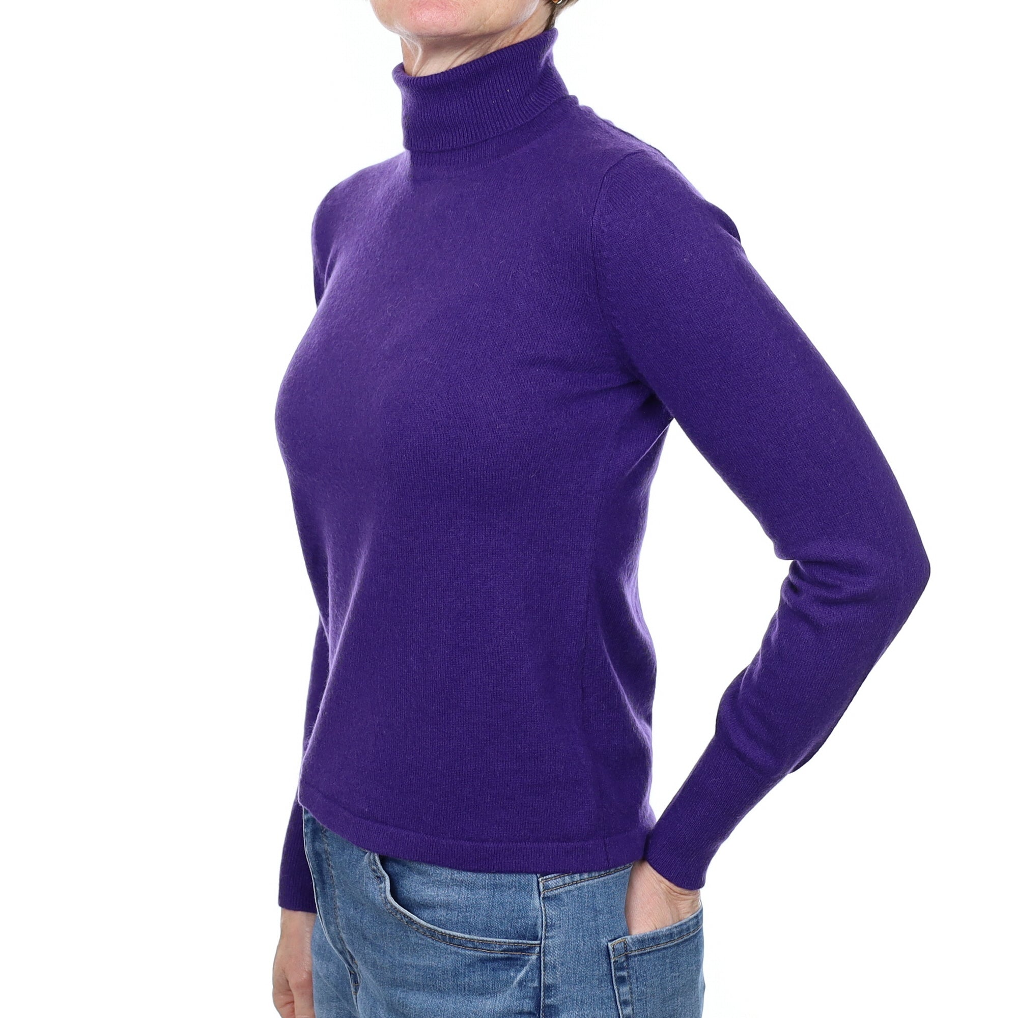 Iris Purple Cashmere Polo Neck Jumper Small