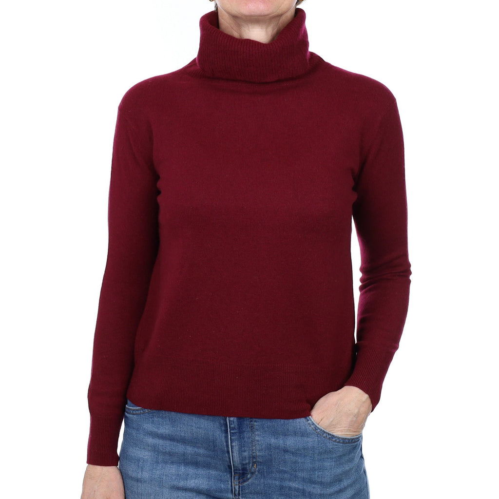 Wine Red Cashmere Polo Neck Jumper Small