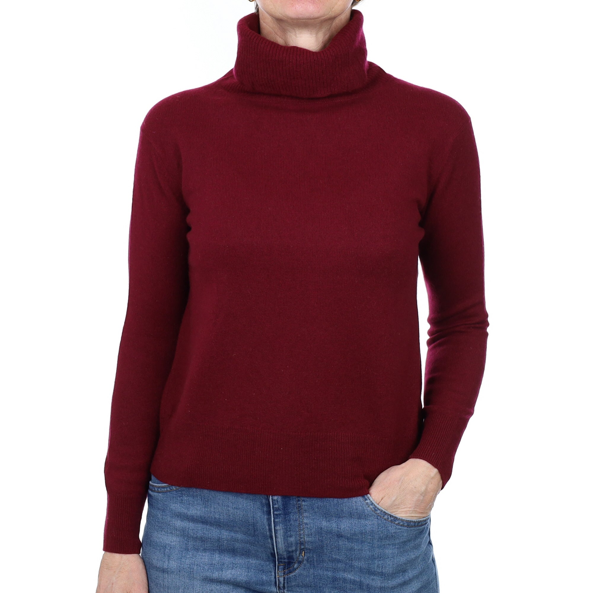 Wine Red Cashmere Polo Neck Jumper Small