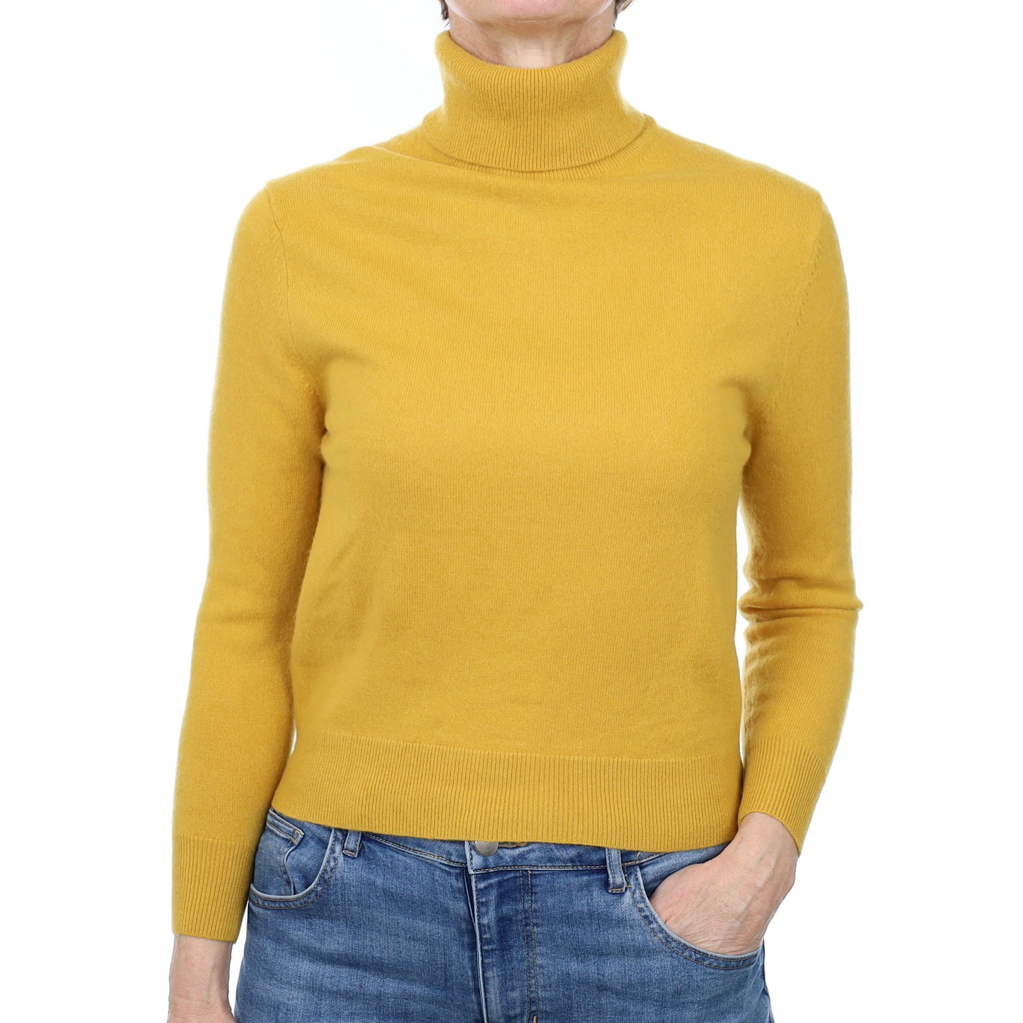Sunflower Yellow Cashmere Polo Neck Jumper Small