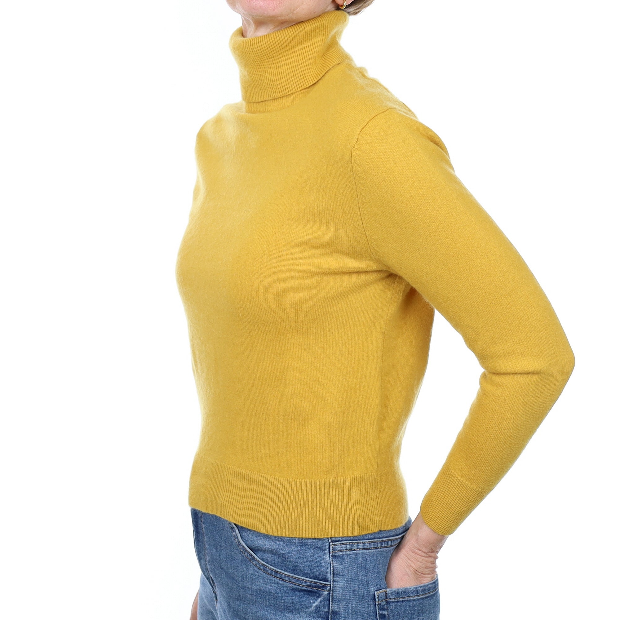 Sunflower Yellow Cashmere Polo Neck Jumper Small
