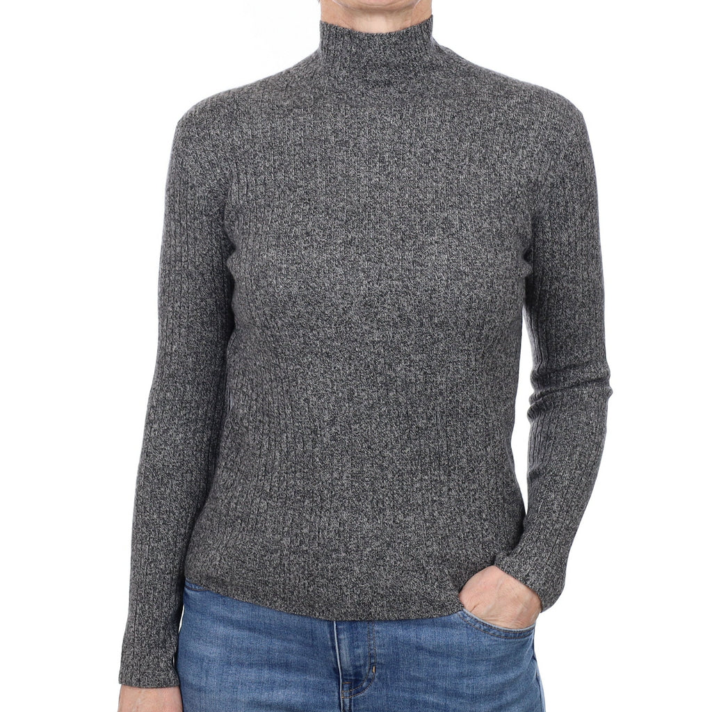 Grey Marl Rib Cashmere Turtleneck Jumper Small