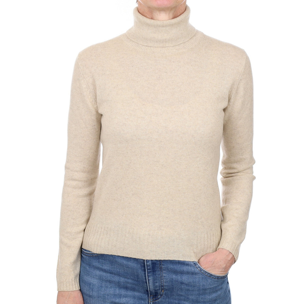 Oatmeal Cashmere Polo Neck Jumper Small