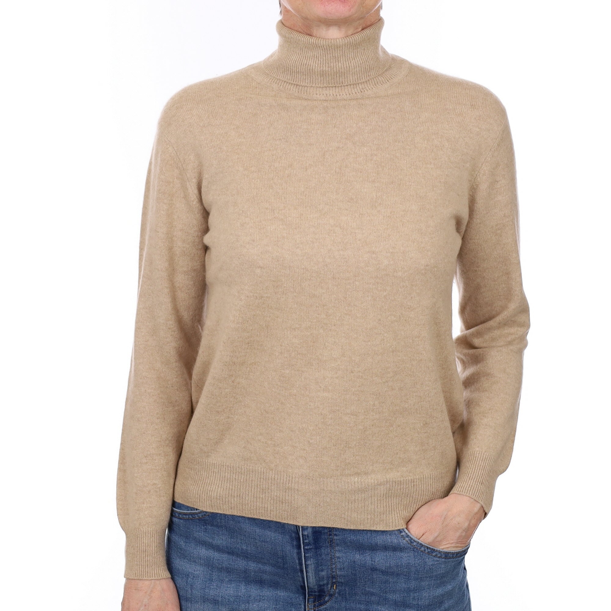Biscuit Brown Cashmere Polo Neck Jumper Small