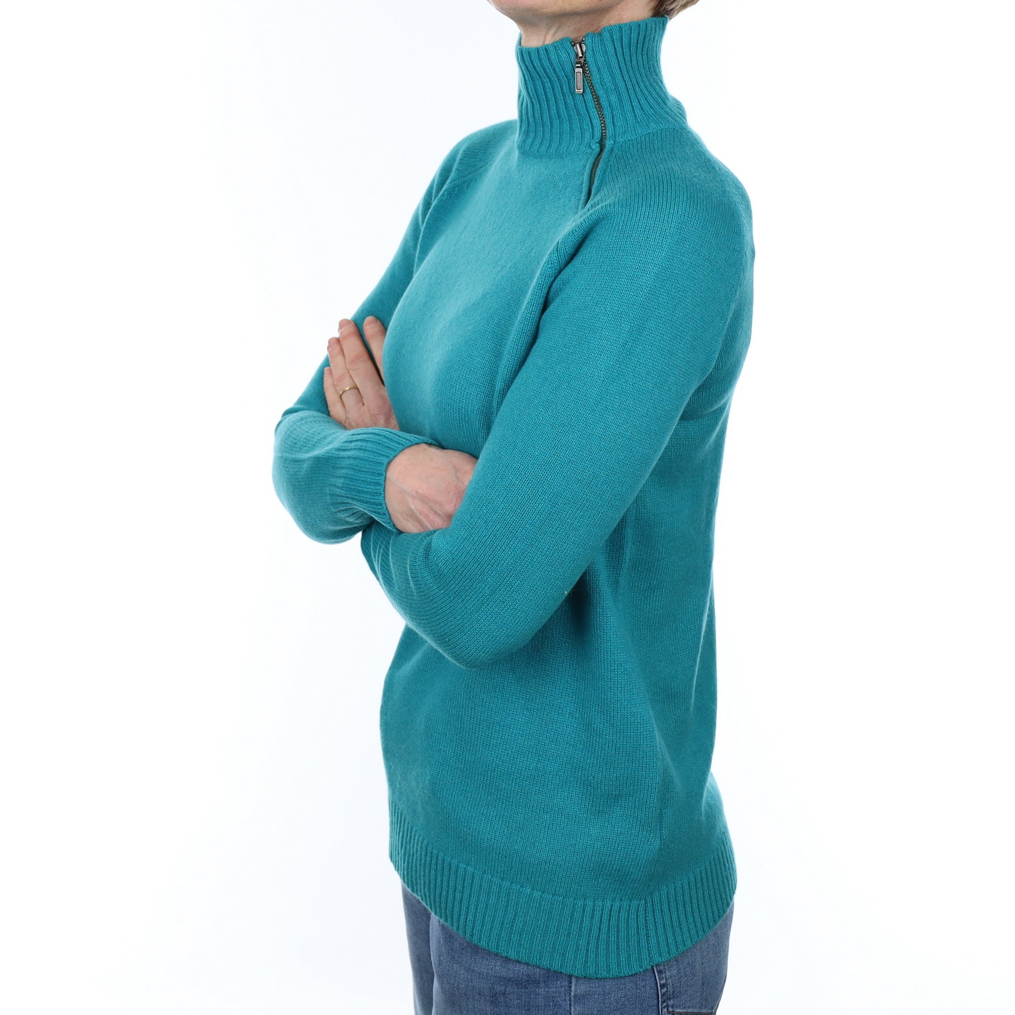 Turquoise Cashmere Zip Turtleneck Jumper Small