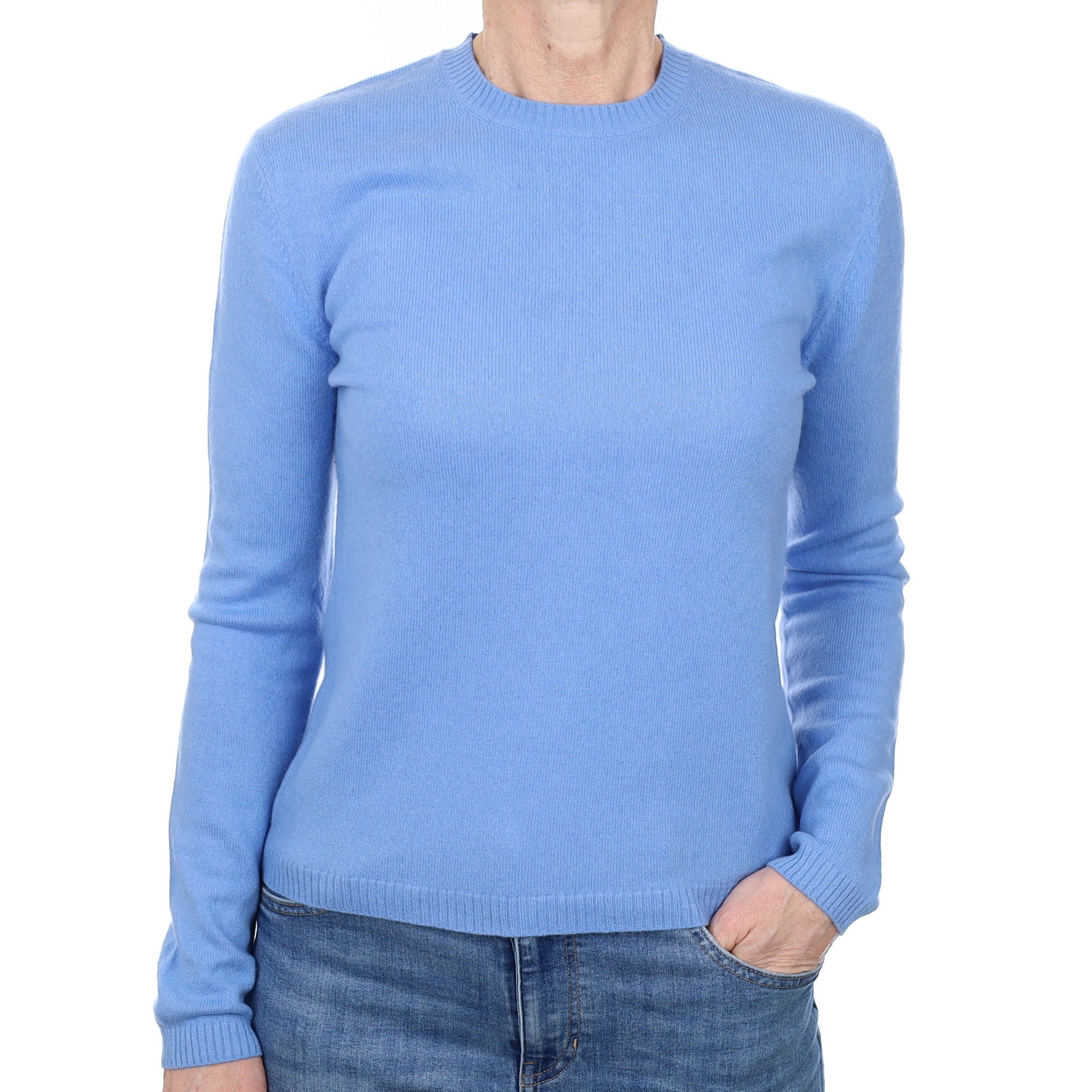 Cornflower Blue Cashmere Crew Neck Jumper Small