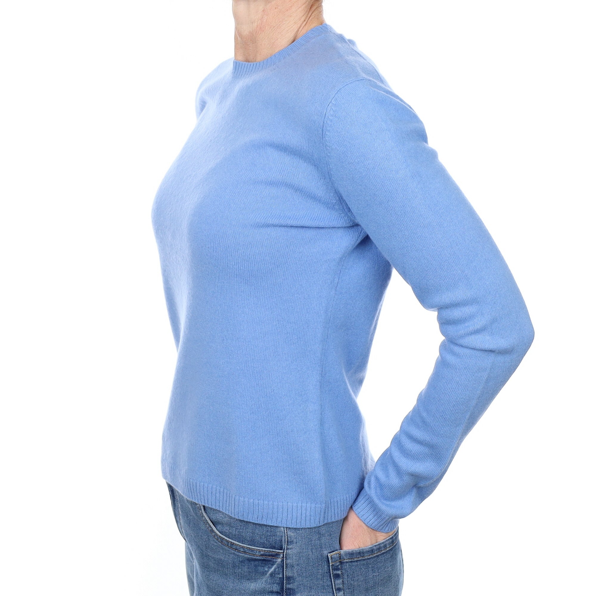 Cornflower Blue Cashmere Crew Neck Jumper Small