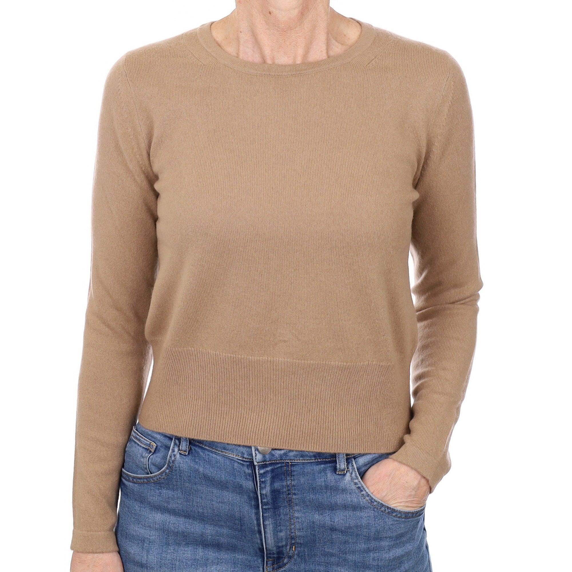 Fudge Brown Cashmere Crew Neck Jumper Small