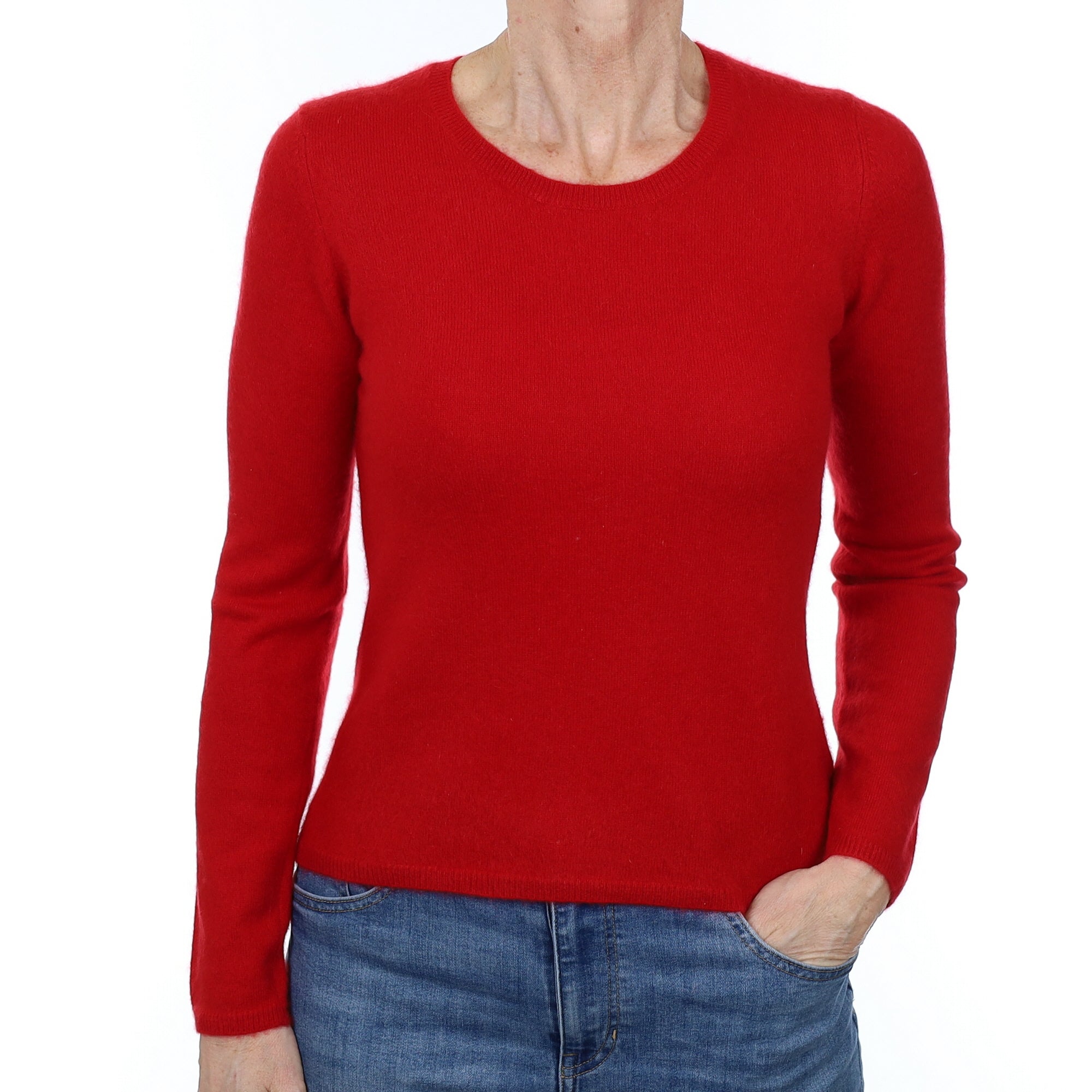 Post Box Red Cashmere Crew Neck Jumper Small