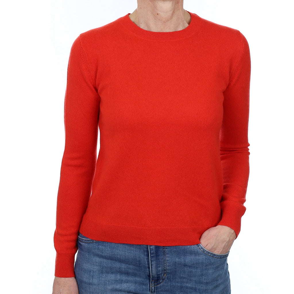 Vermillion Red Cashmere Crew Neck Jumper Small