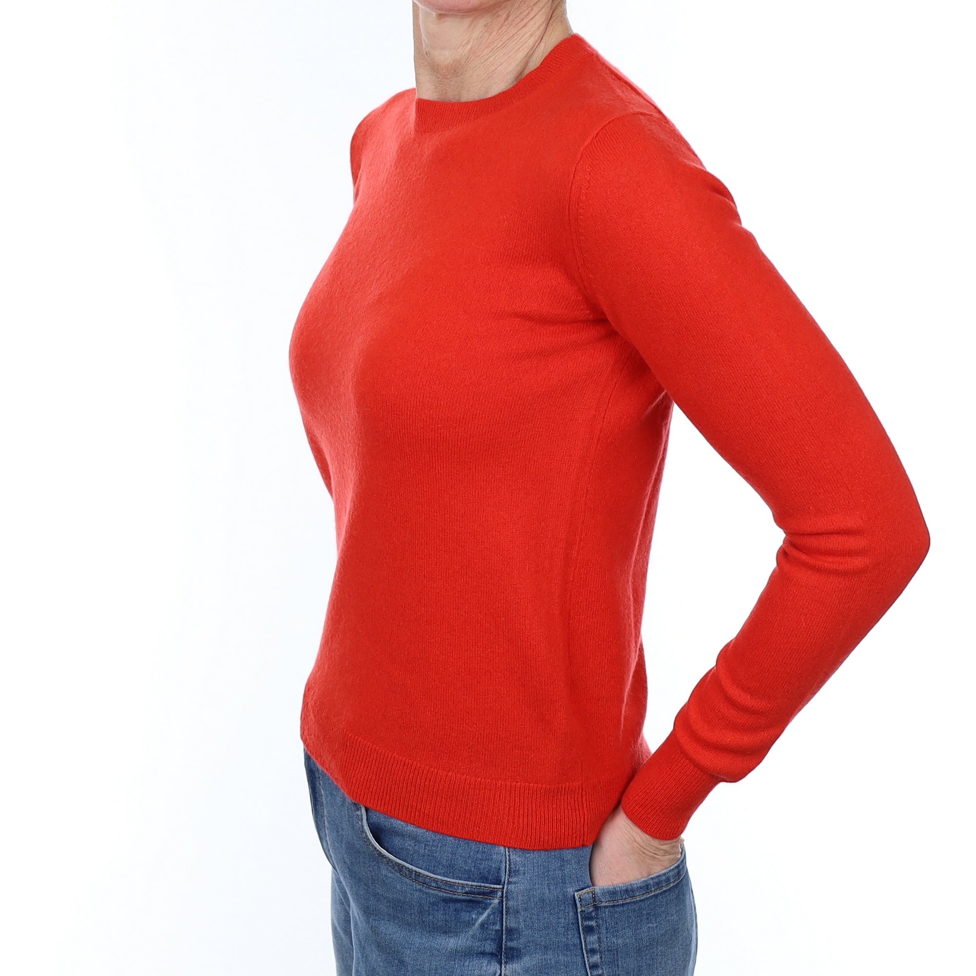 Vermillion Red Cashmere Crew Neck Jumper Small