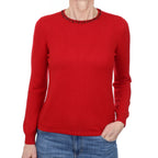 Berry Red Embellished Cashmere Crew Neck Jumper Small