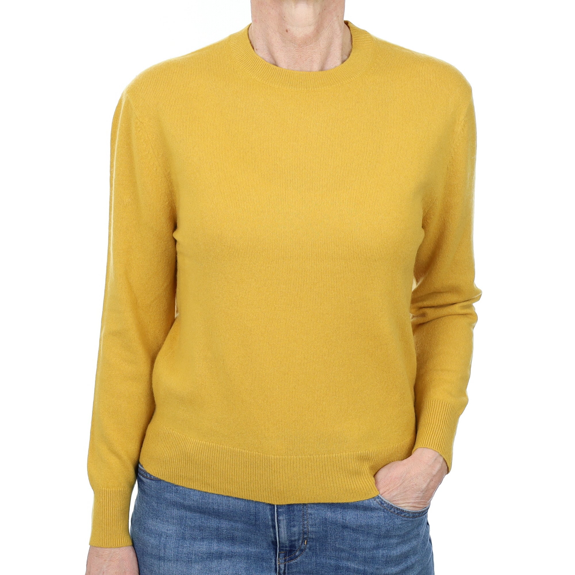 Mustard Yellow Cashmere Crew Neck Jumper Small