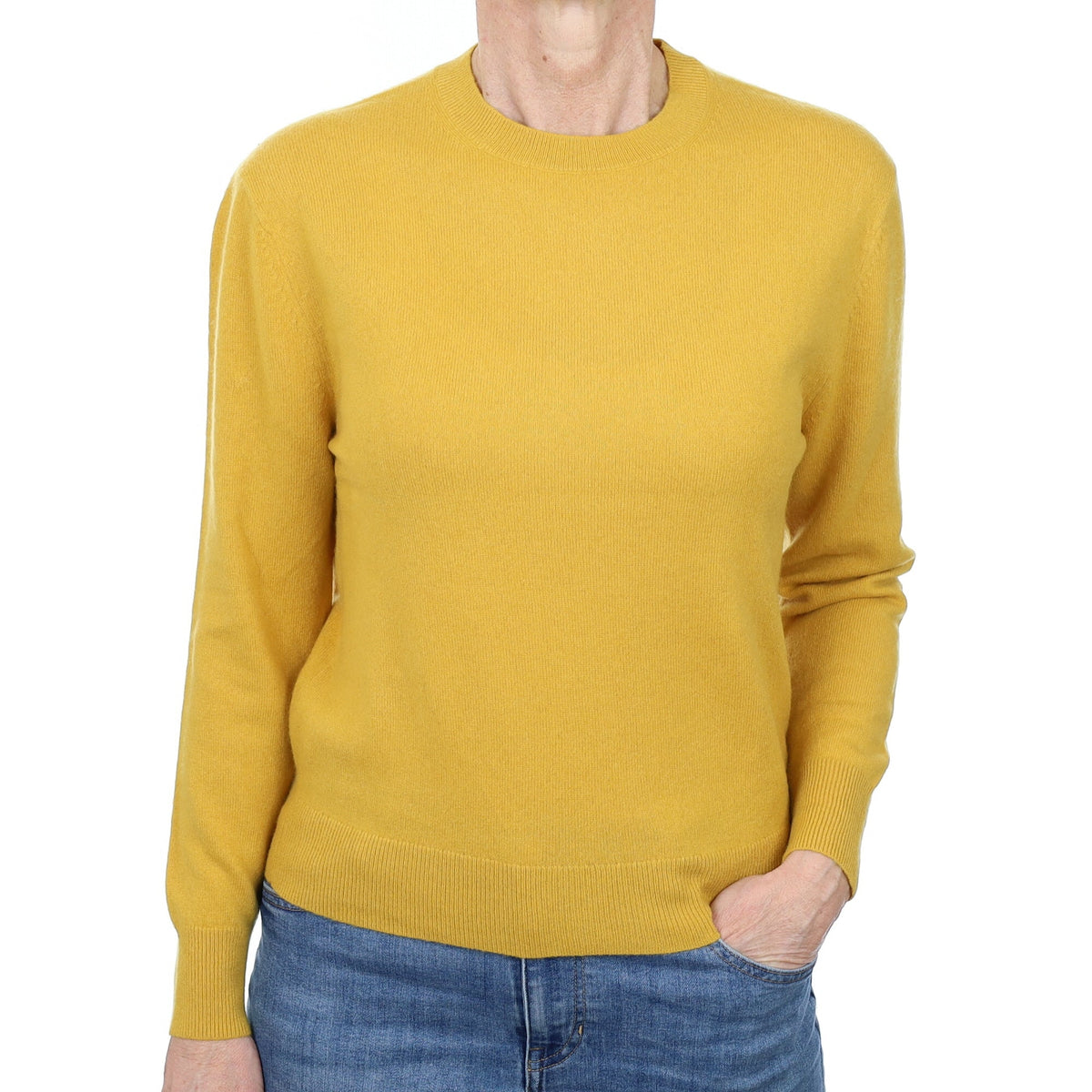 Mustard Yellow Cashmere Crew Neck Jumper Small