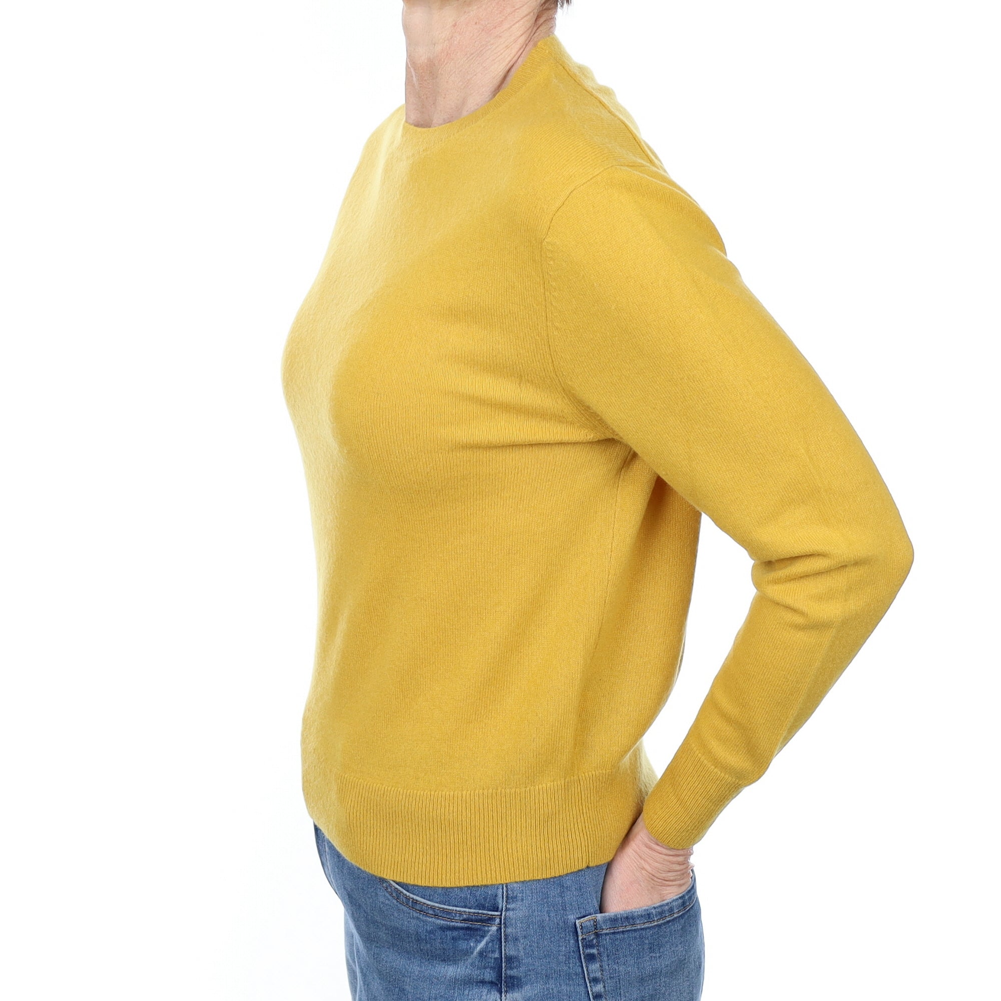 Mustard Yellow Cashmere Crew Neck Jumper Small