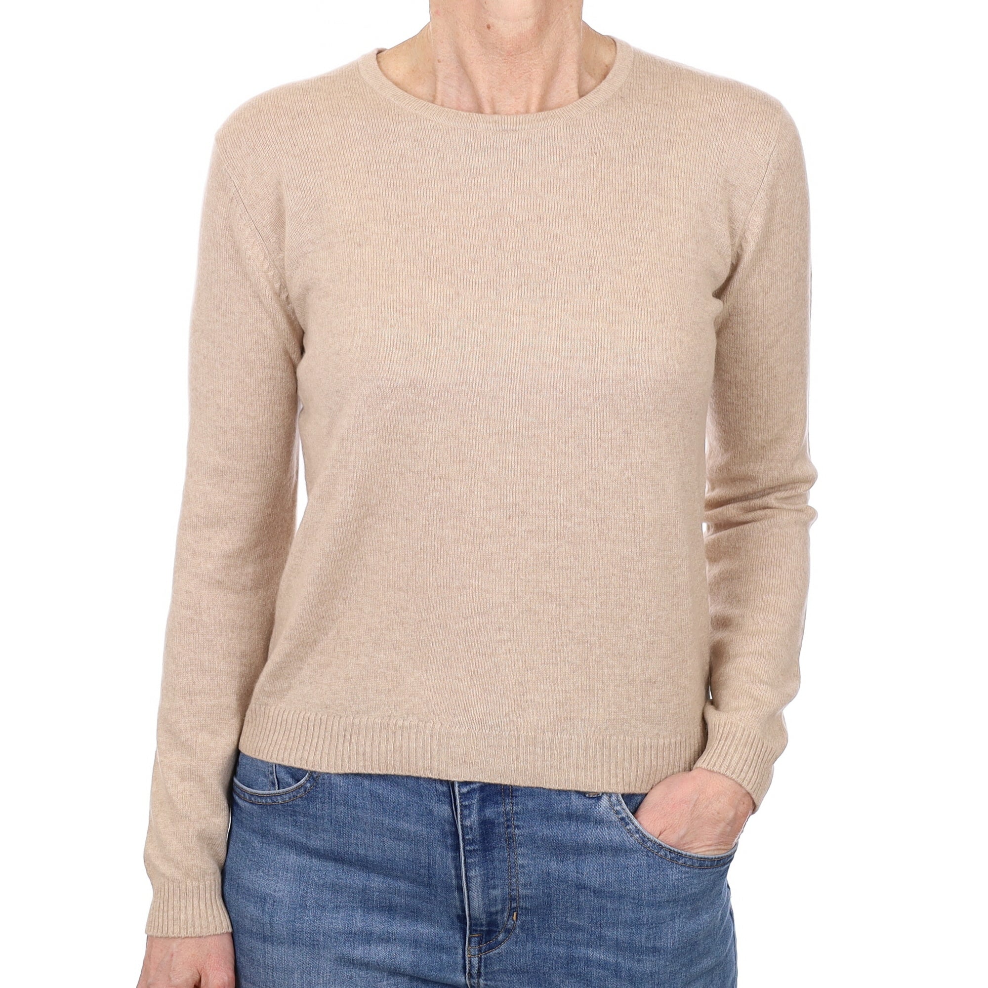 Biscuit Beige Cashmere Crew Neck Jumper Small