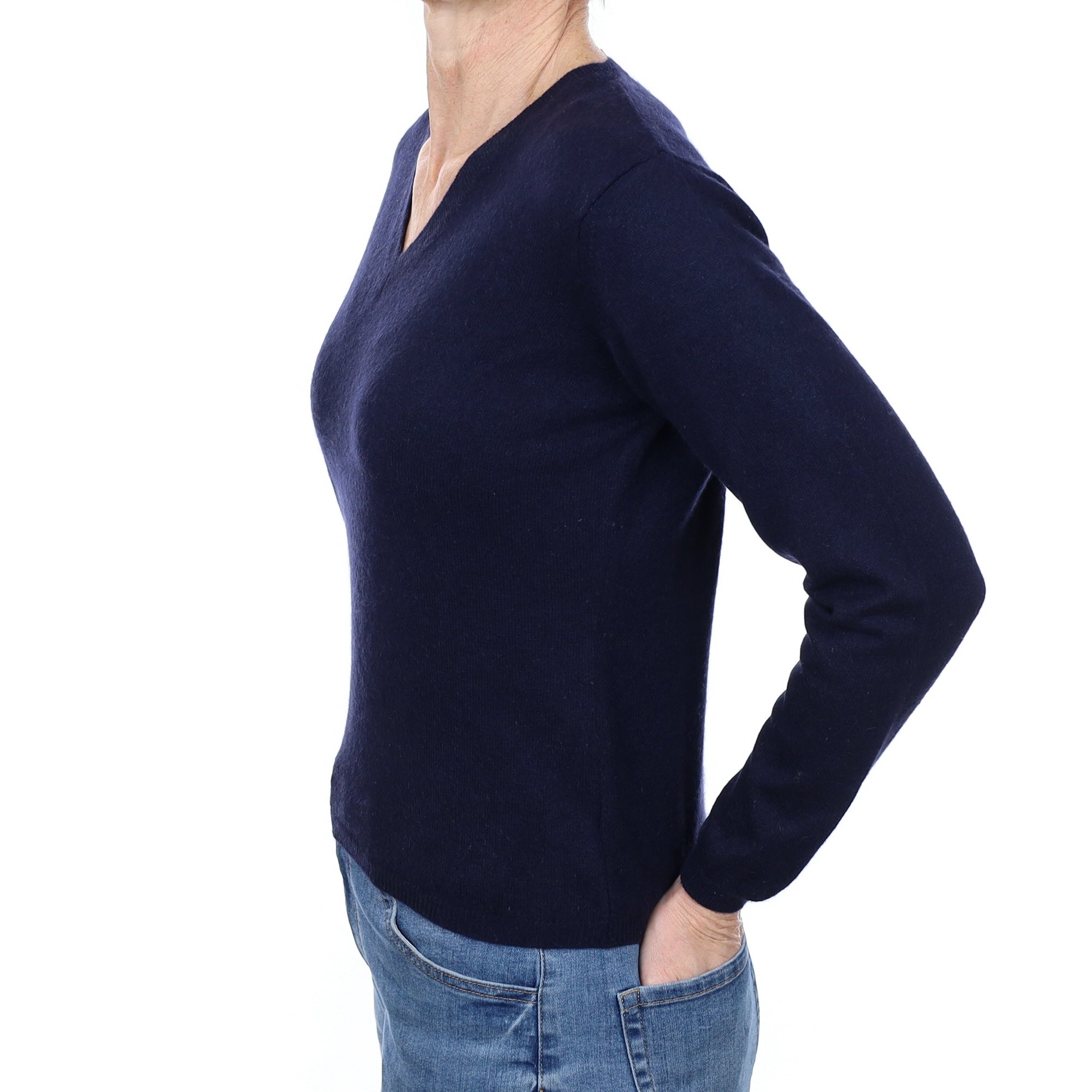 Dark Navy Cashmere V Neck Jumper Small