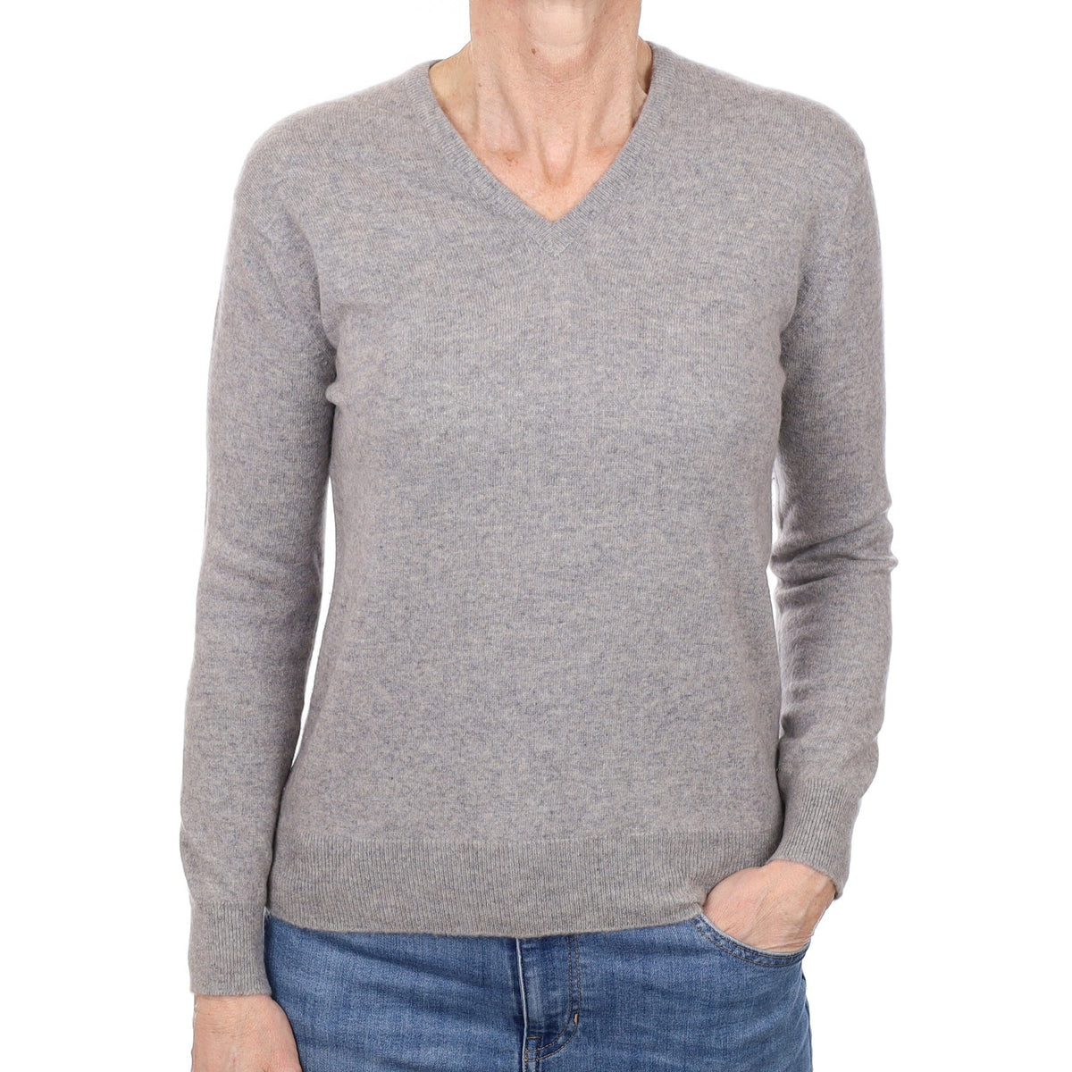 Ash Grey Cashmere V Neck Jumper Small