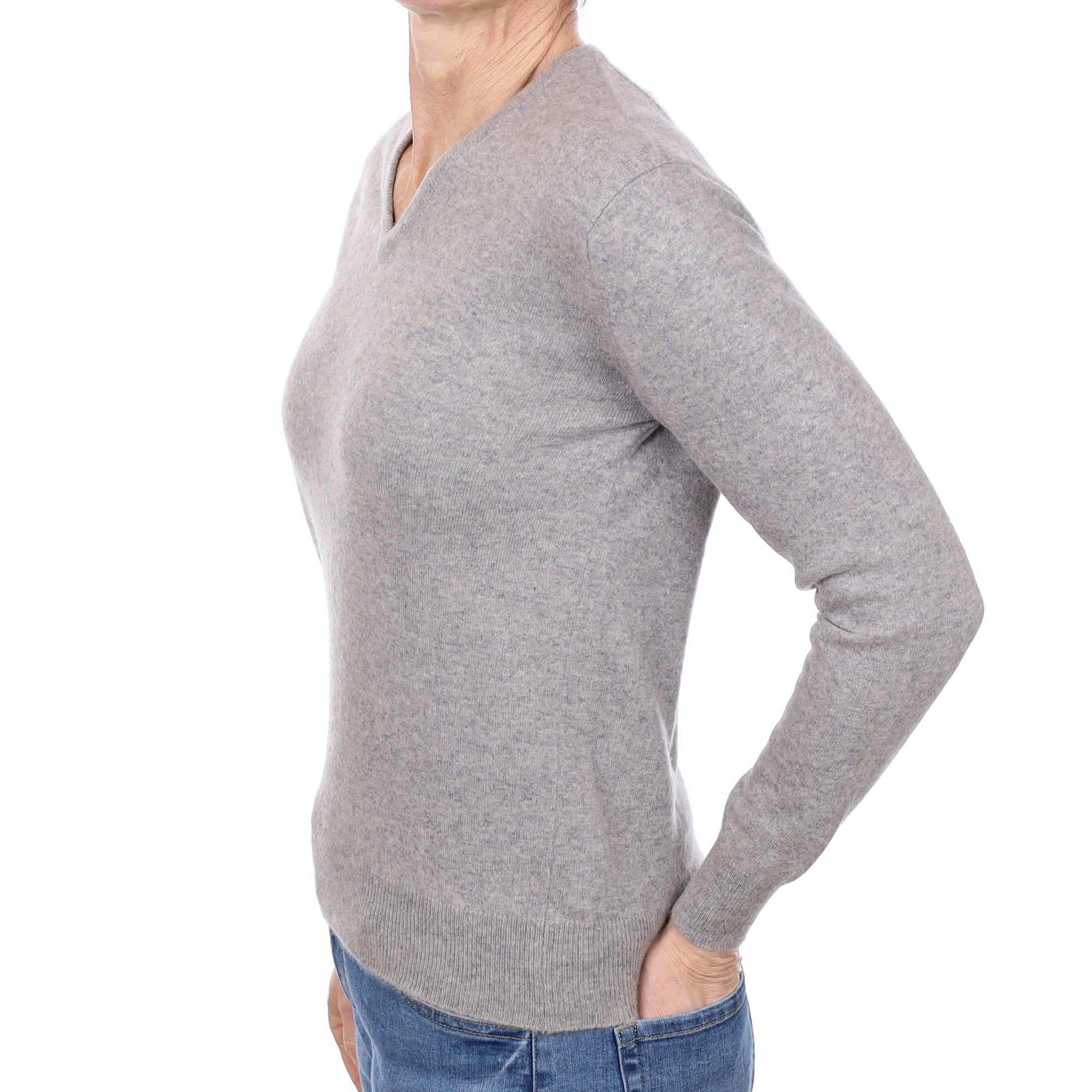 Ash Grey Cashmere V Neck Jumper Small