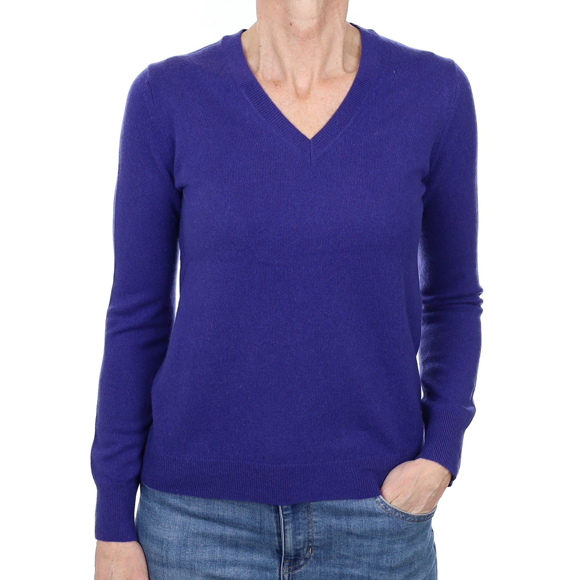 Admiral Blue Cashmere V Neck Jumper Small
