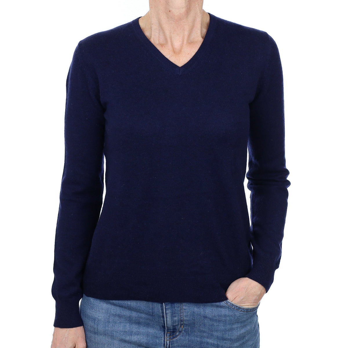 Navy Blue Cashmere V Neck Jumper Small