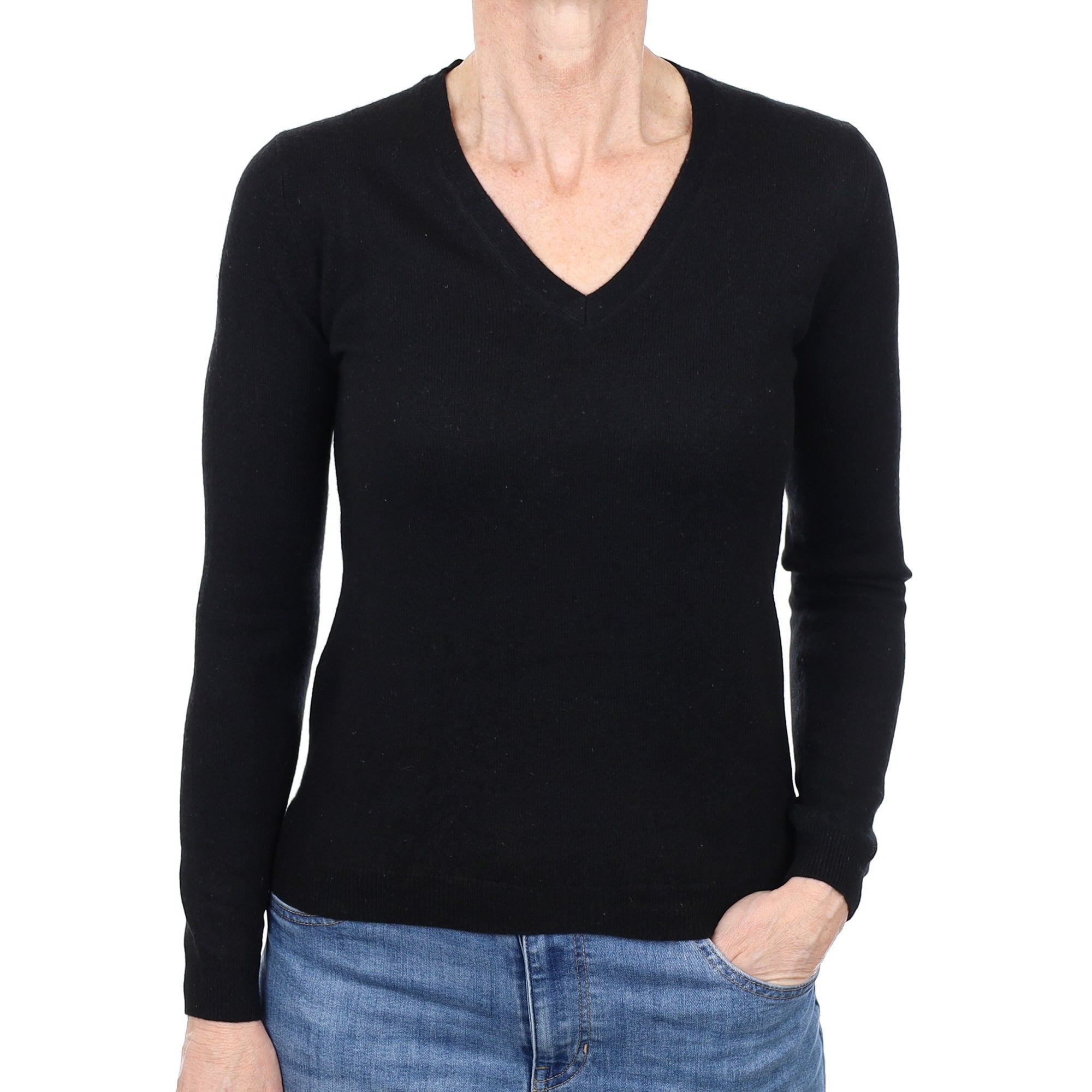 Black Cashmere V Neck Jumper Small