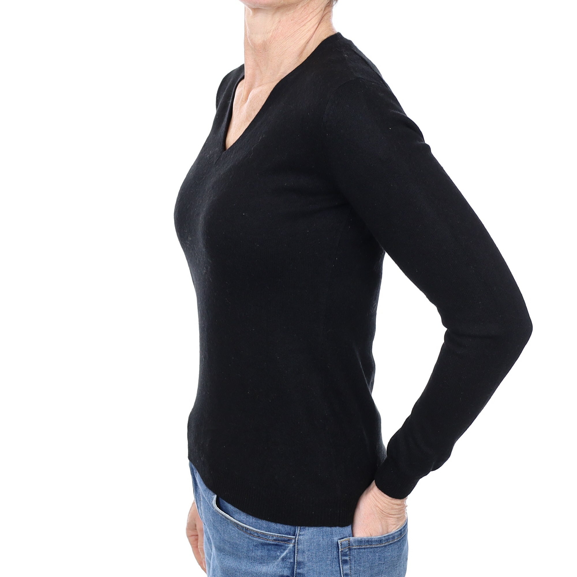 Black Cashmere V Neck Jumper Small
