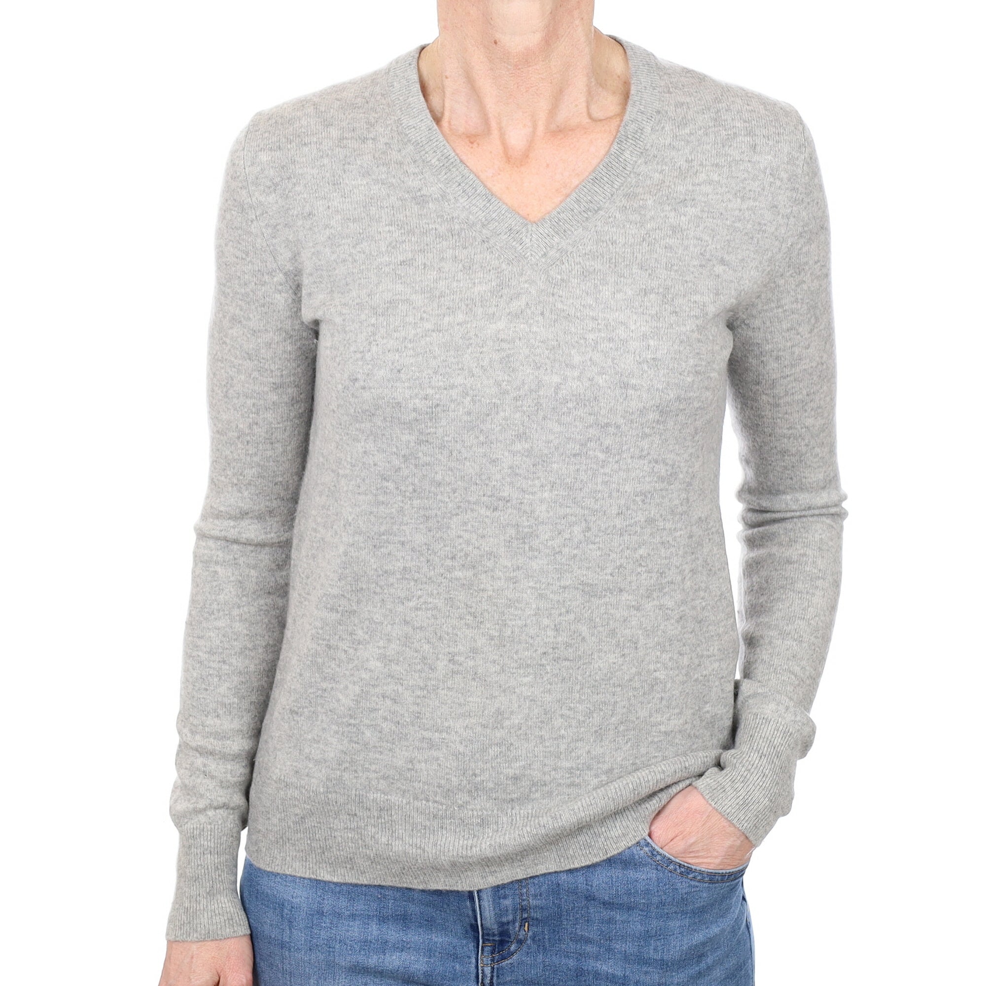 Smoke Grey Cashmere V Neck Jumper Small