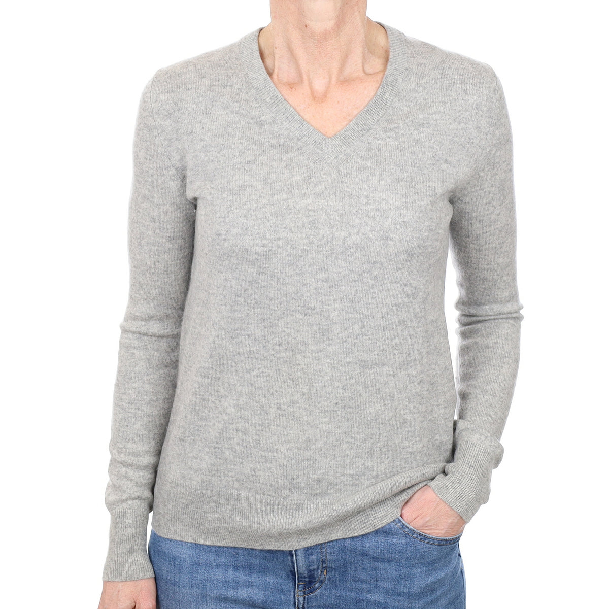 Smoke Grey Cashmere V Neck Jumper Small
