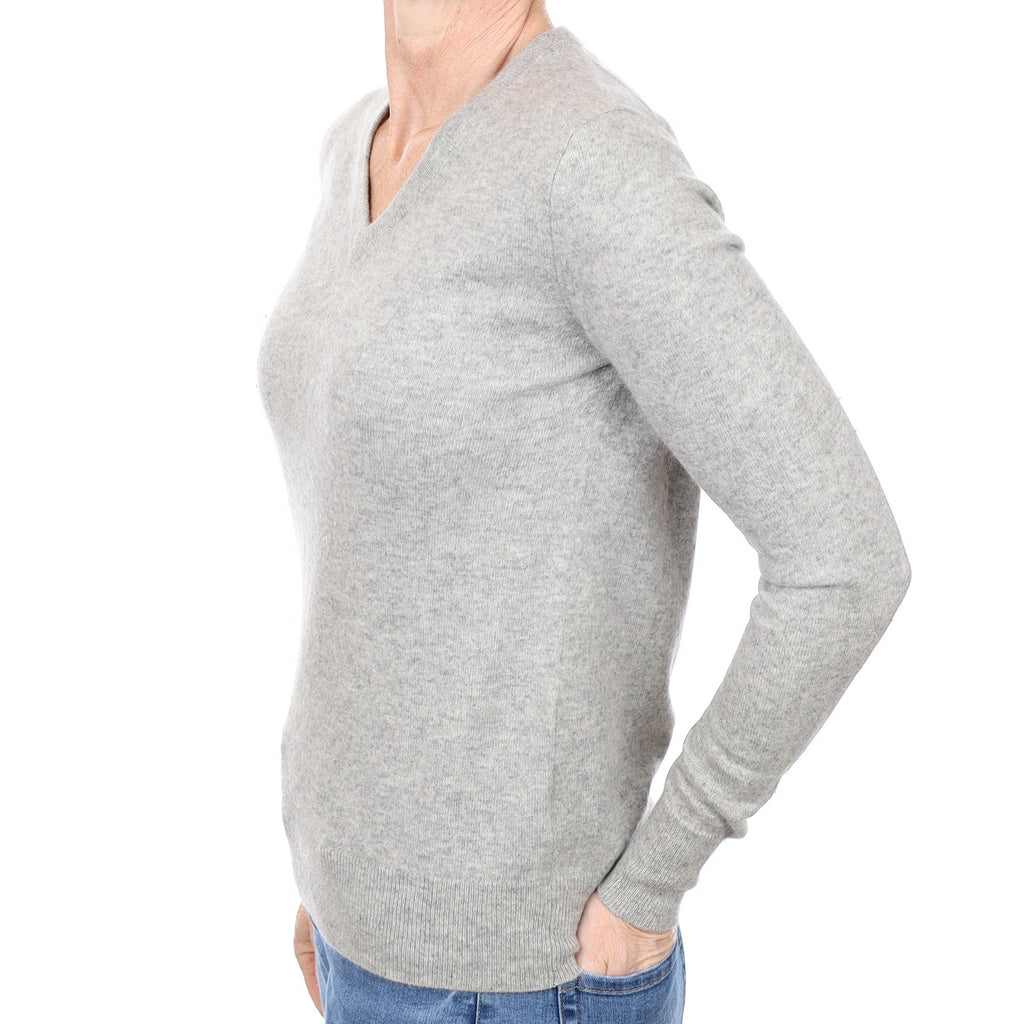 Smoke Grey Cashmere V Neck Jumper Small