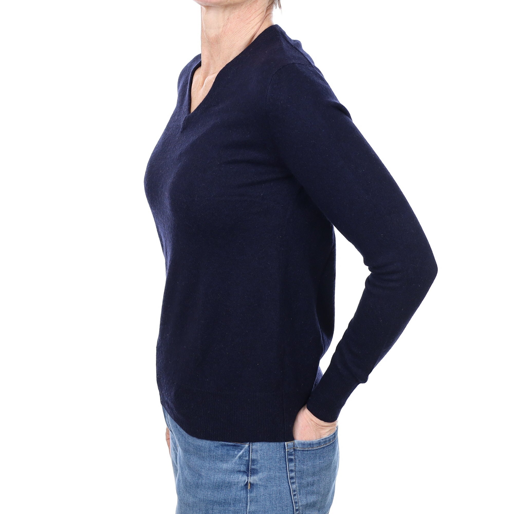 Dark Navy Cashmere V Neck Jumper Small