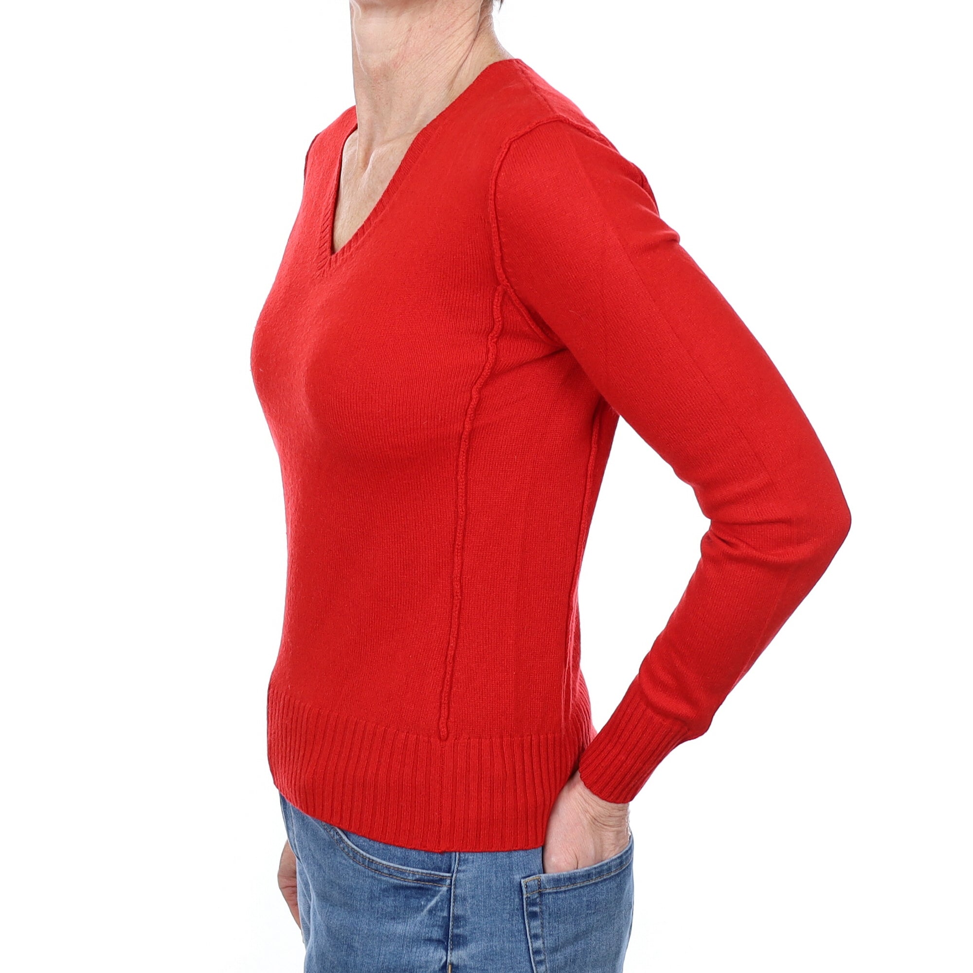 Spanish Red Cashmere V Neck Jumper Small