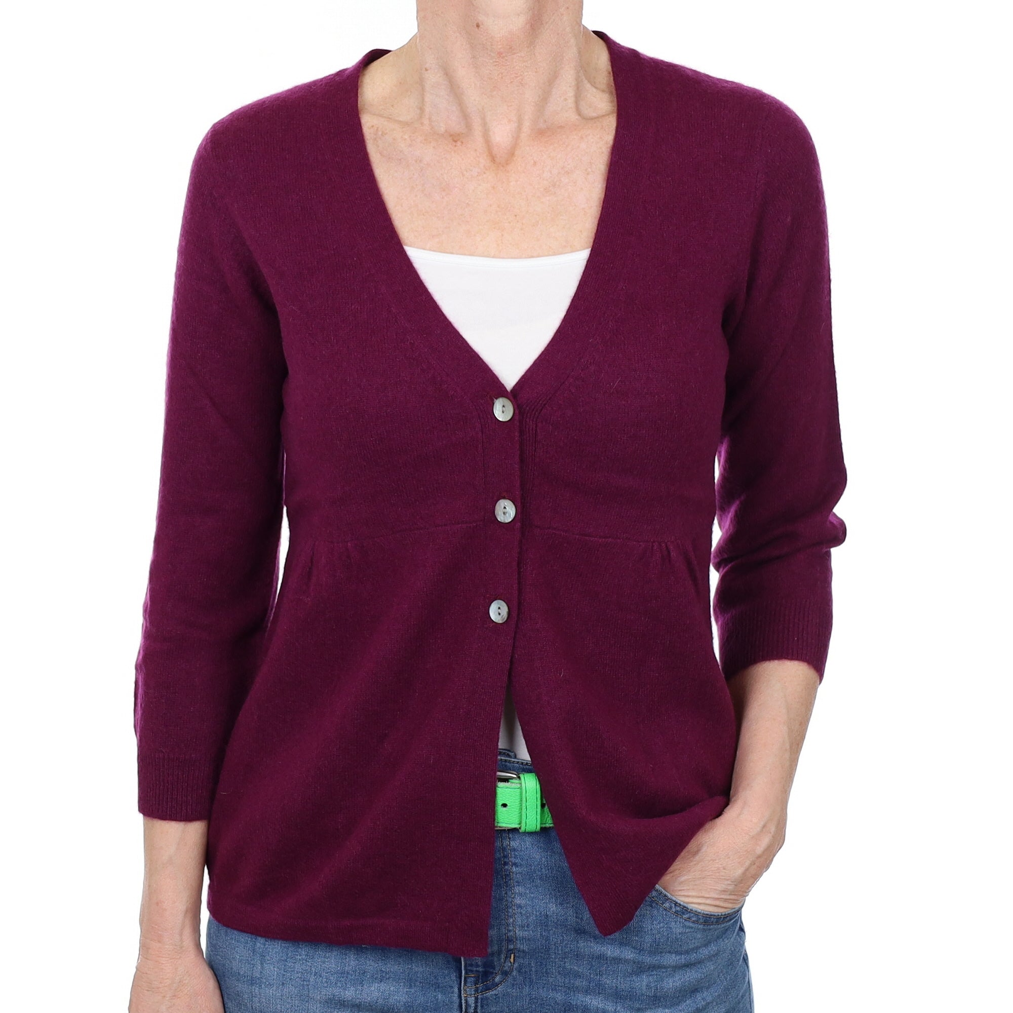 Plum Purple Cashmere Empire Line V Neck Cardigan Small