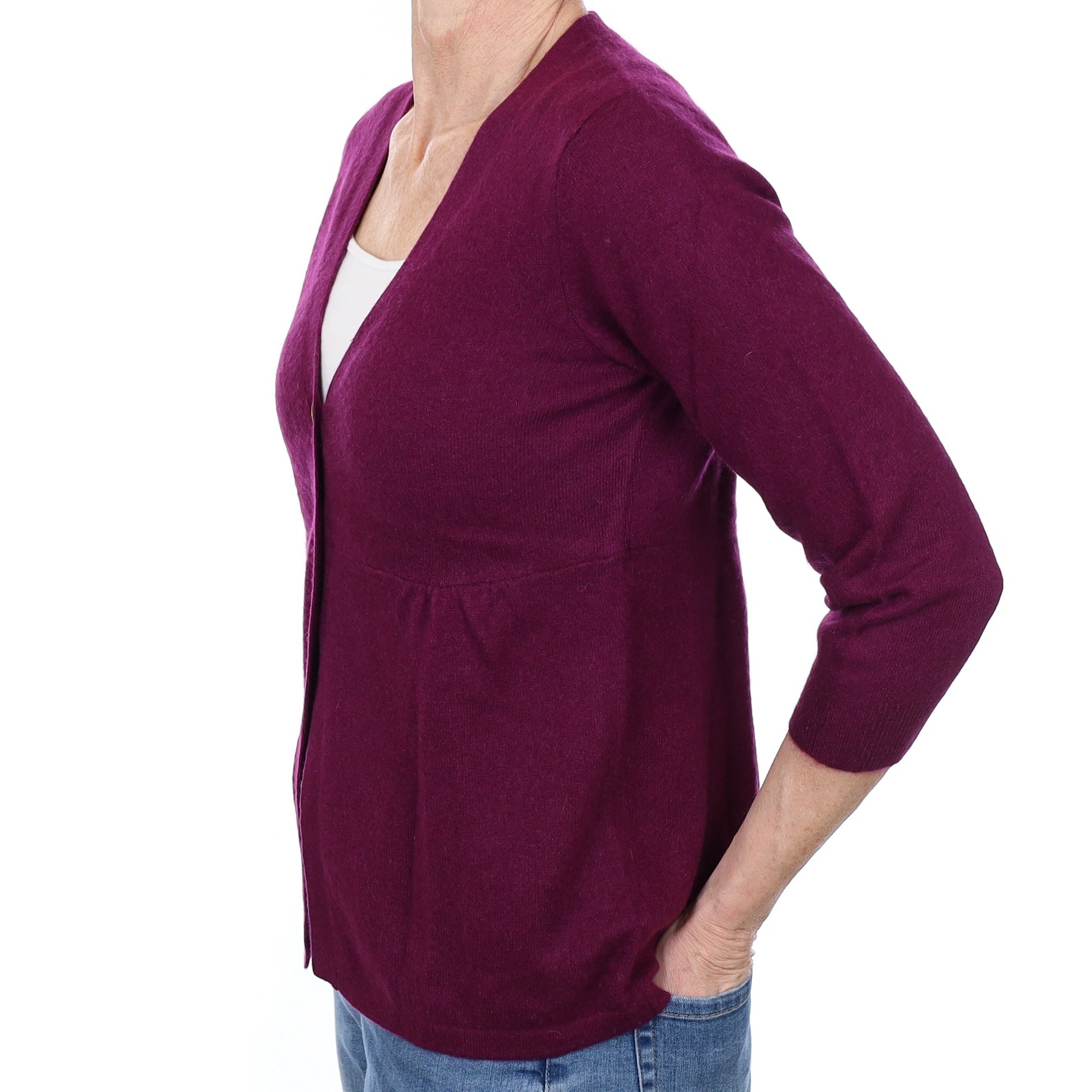 Plum Purple Cashmere Empire Line V Neck Cardigan Small