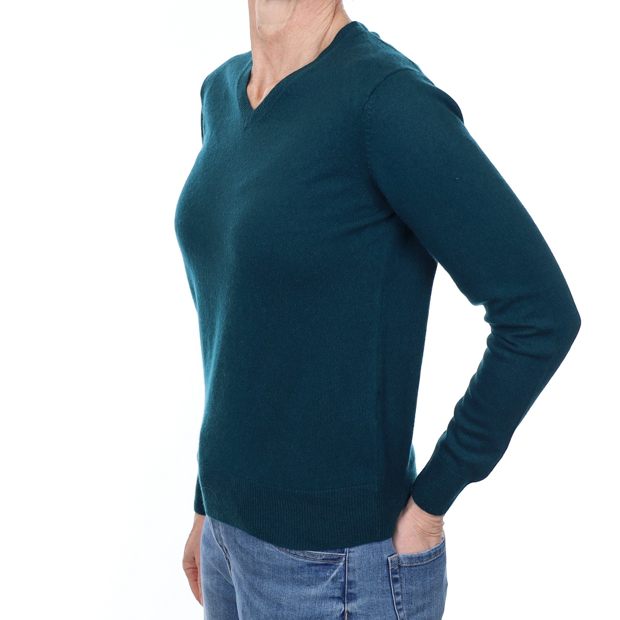 Forest Green Cashmere V Neck Jumper Small