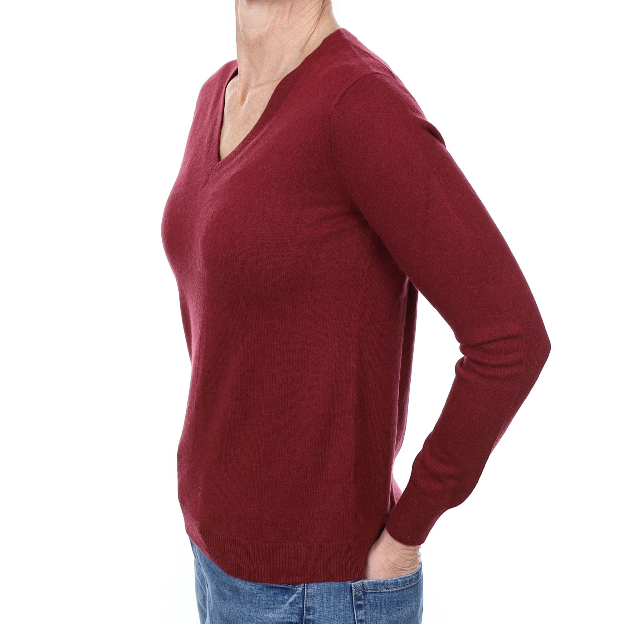 Maroon Red Cashmere V Neck Jumper Small