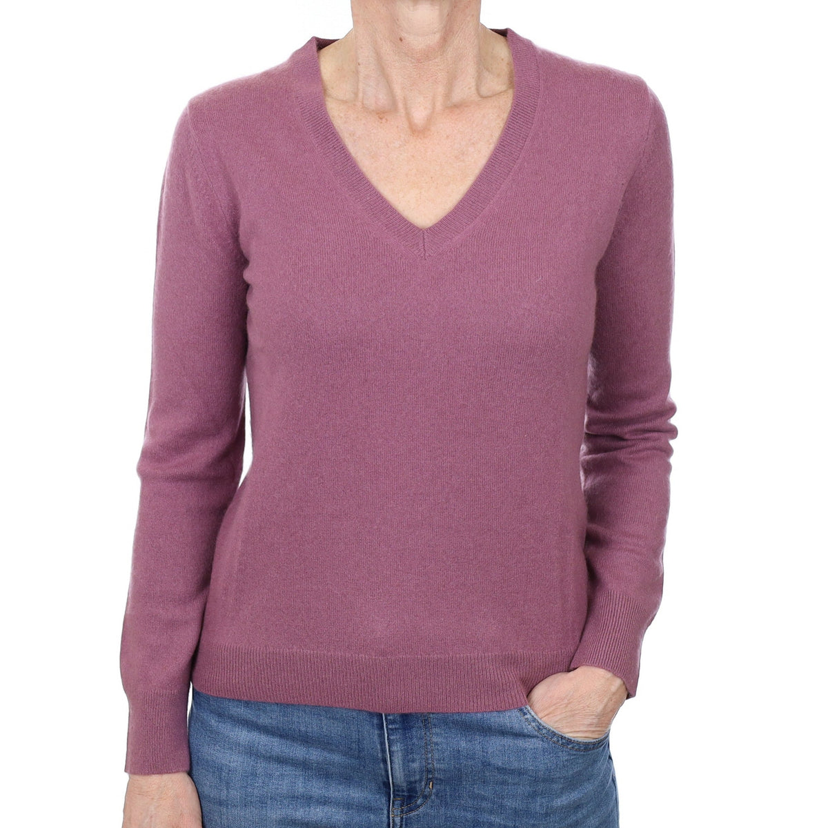 Hazy Purple Cashmere V Neck Jumper Small