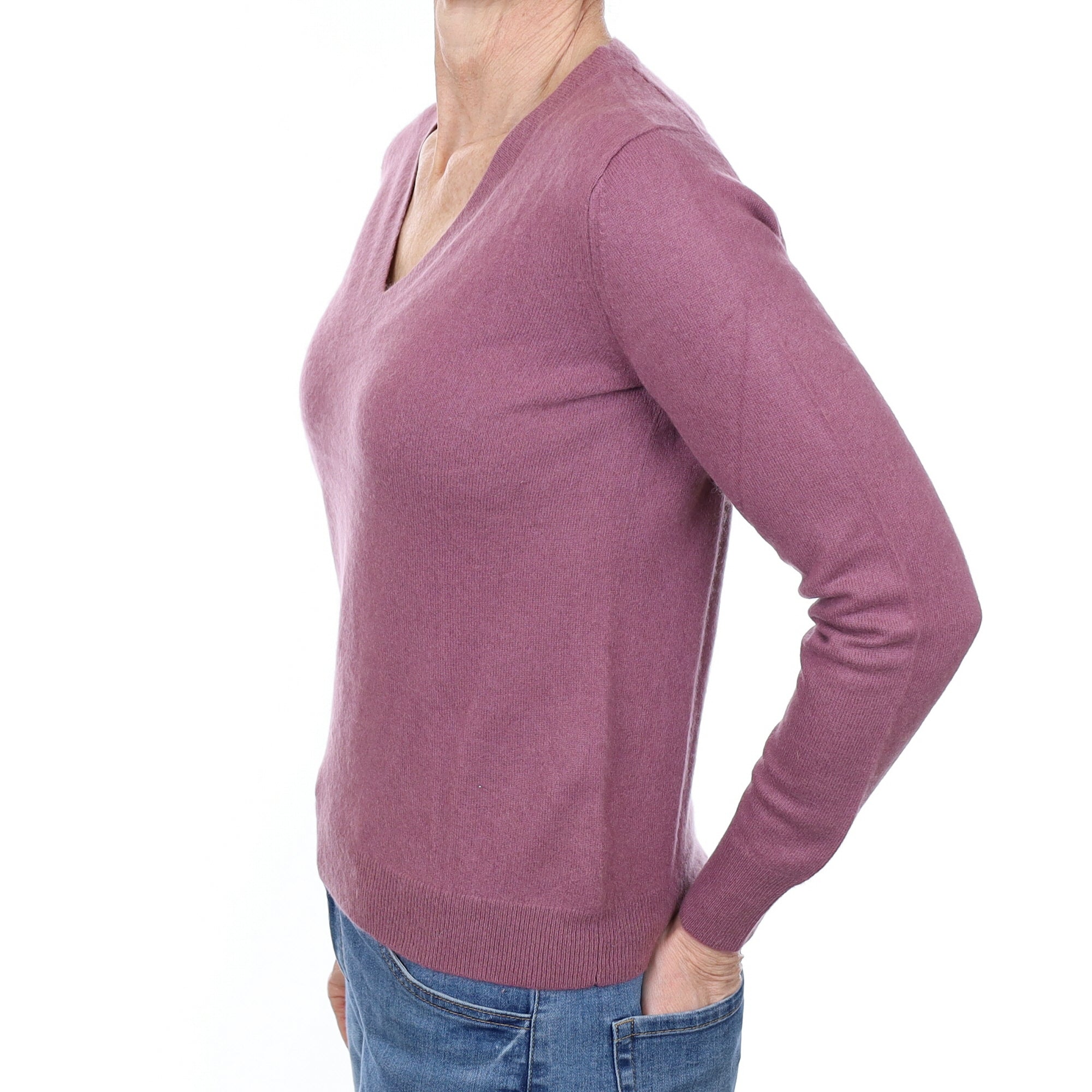 Hazy Purple Cashmere V Neck Jumper Small