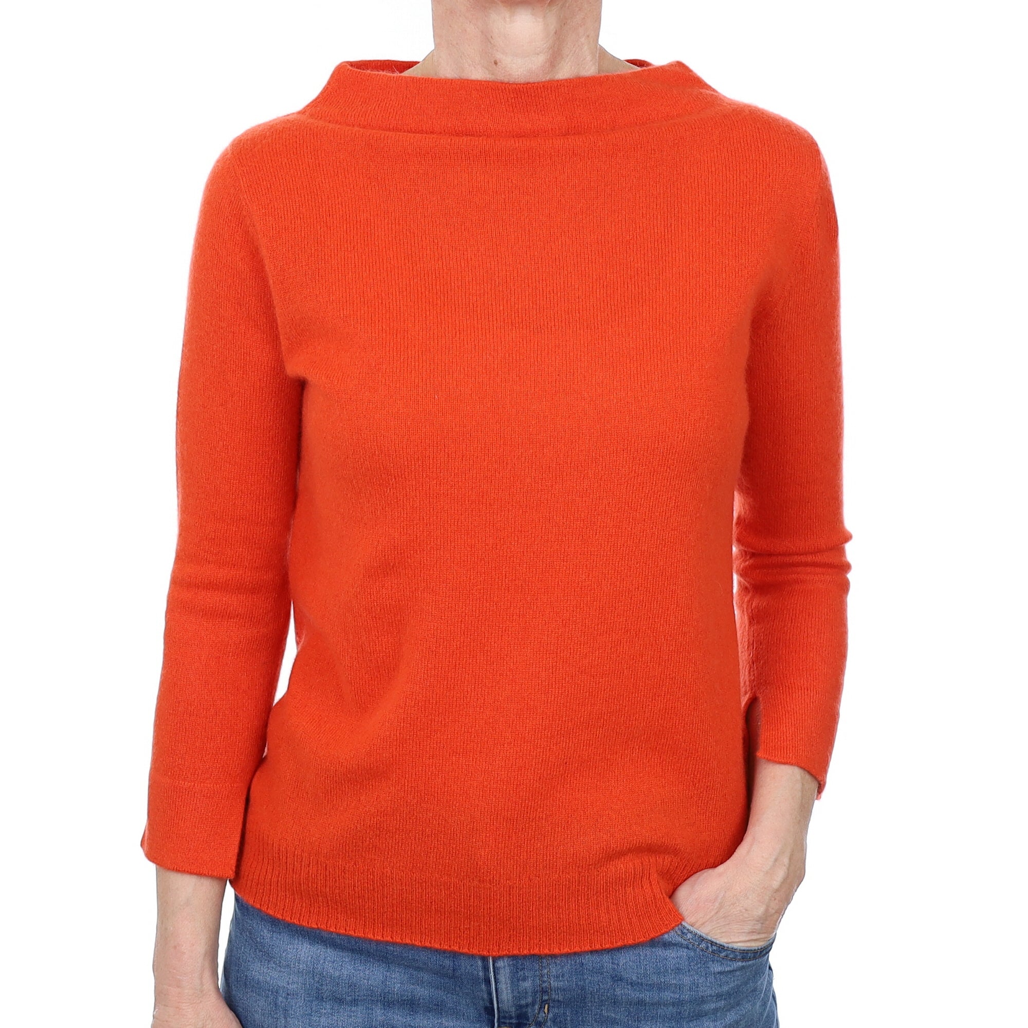 Fiery Orange Cashmere Boat Neck Jumper Small