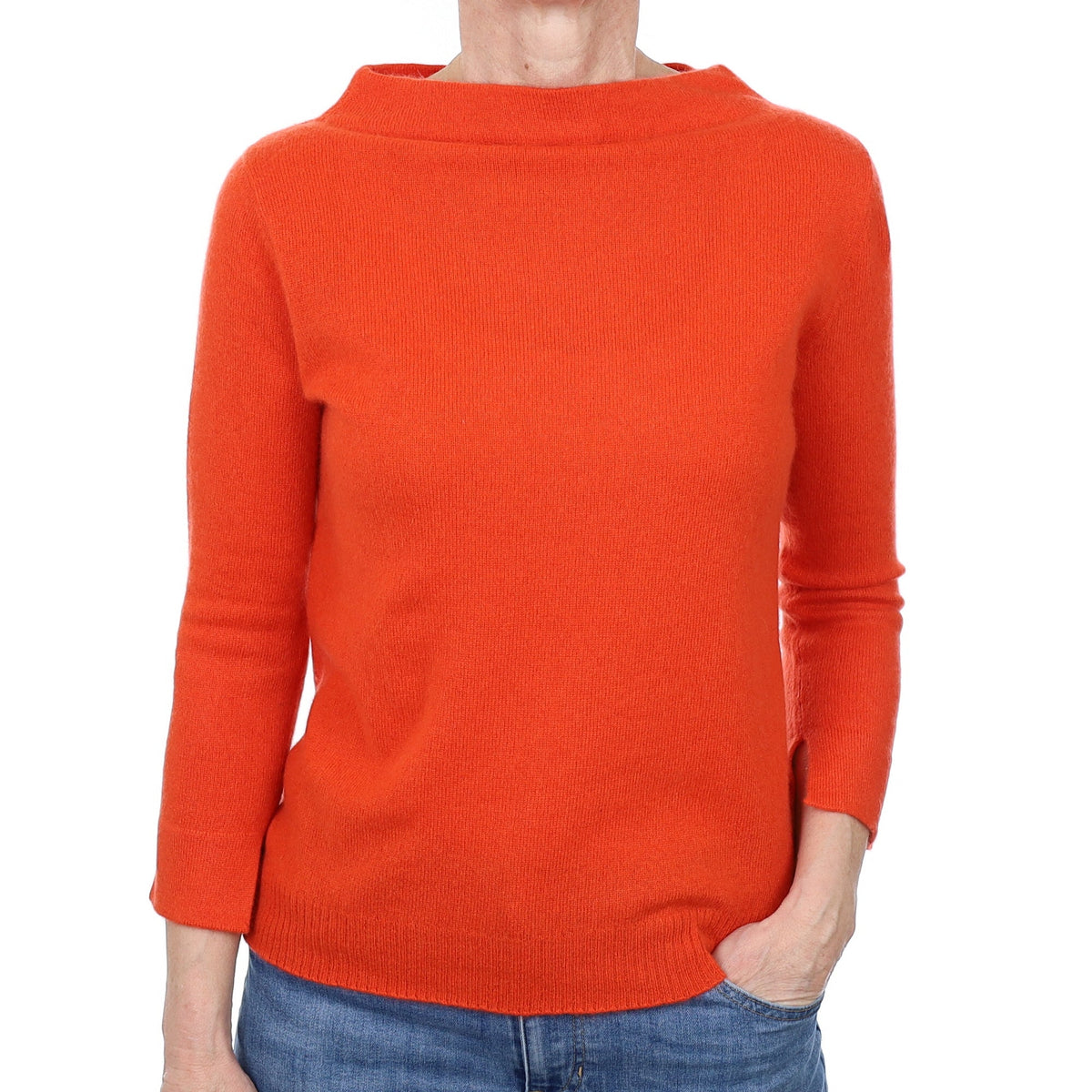 Fiery Orange Cashmere Boat Neck Jumper Small