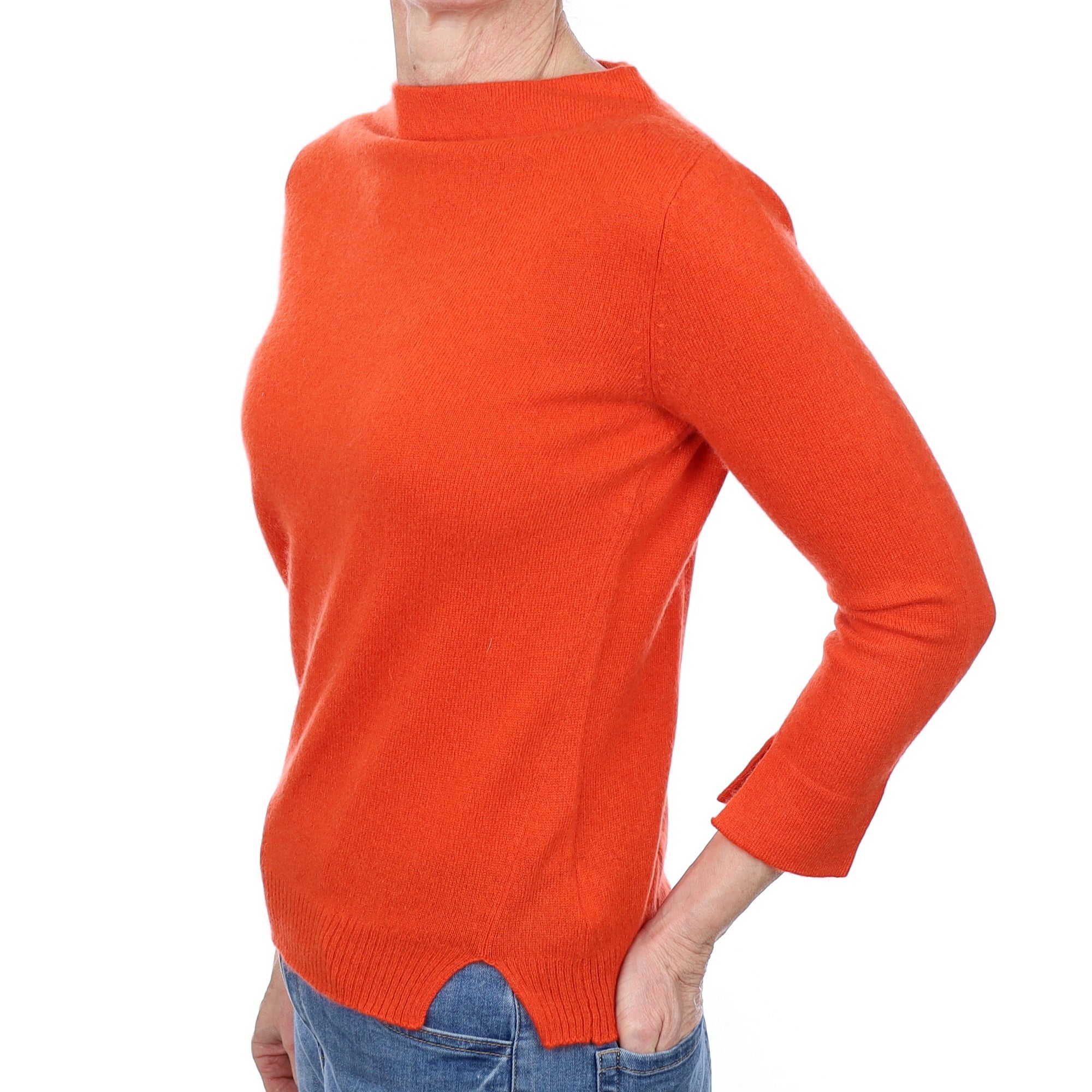 Fiery Orange Cashmere Boat Neck Jumper Small