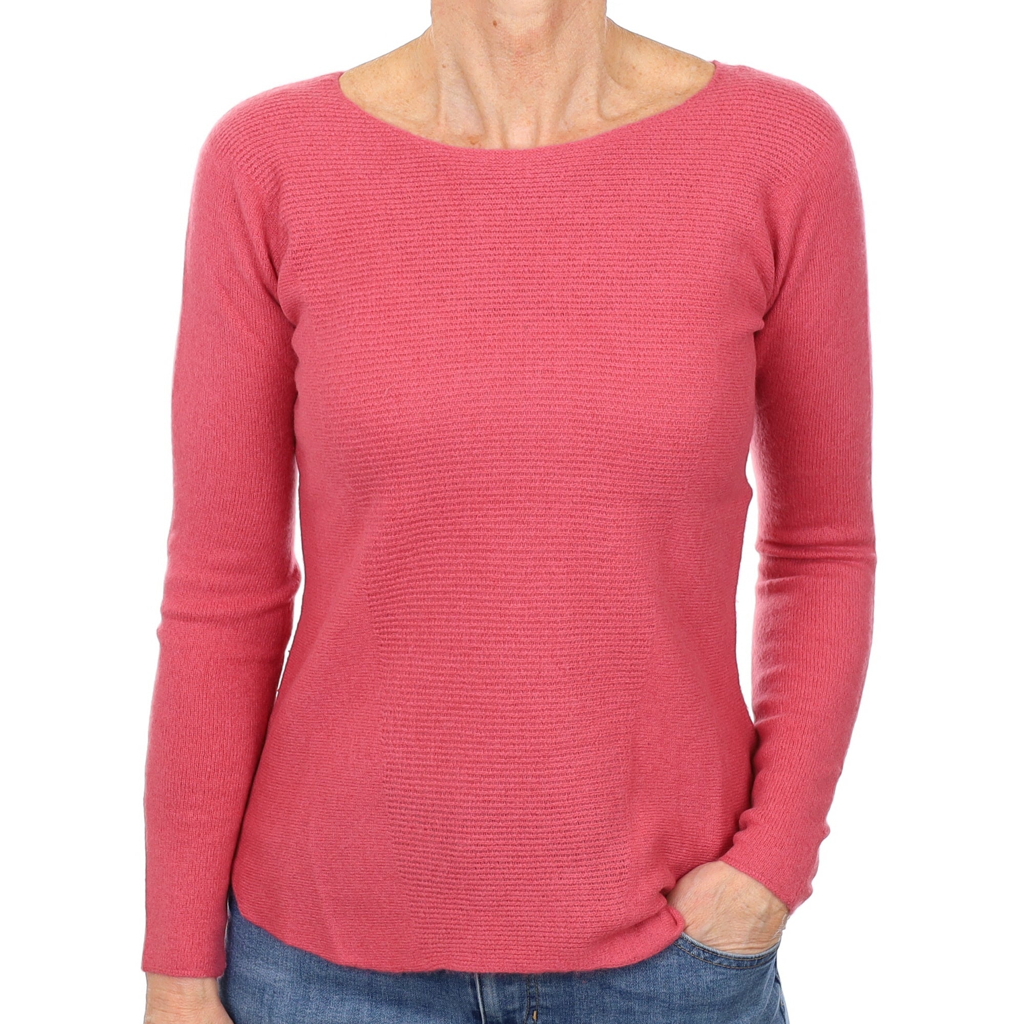 Loganberry Pink Cashmere Batwing Crew Neck Jumper Small