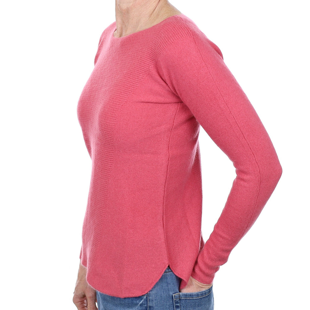 Loganberry Pink Cashmere Batwing Crew Neck Jumper Small